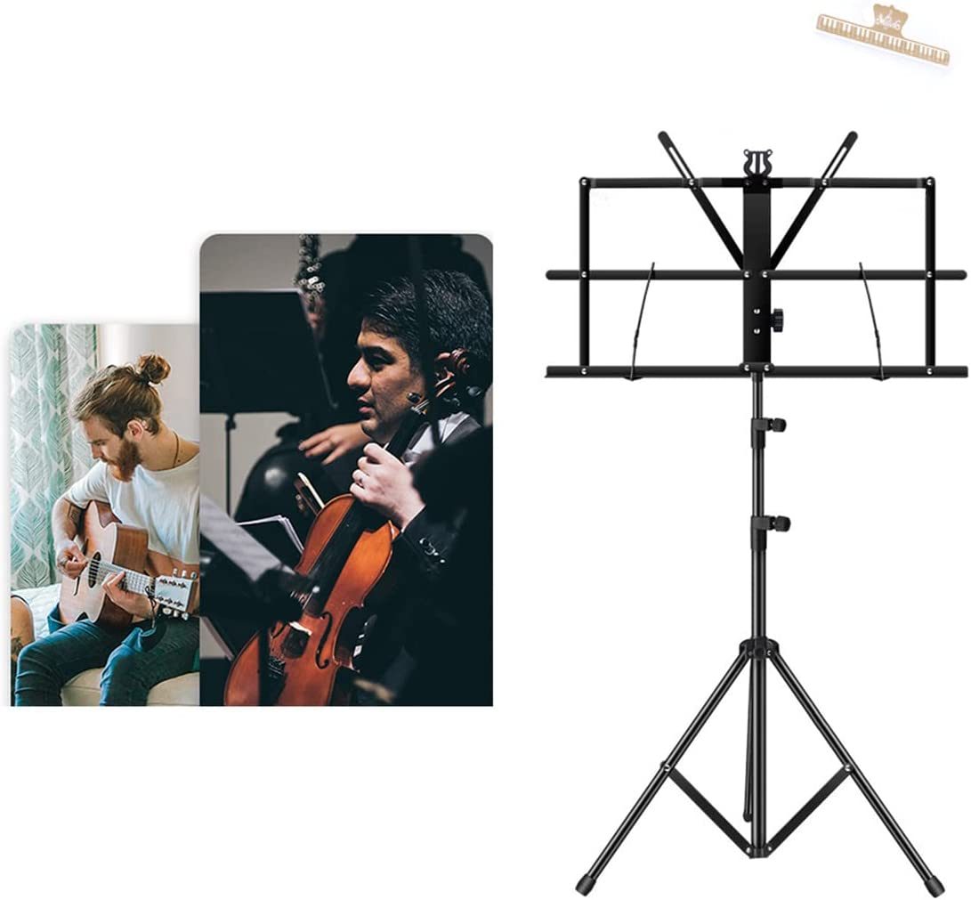 ENNBOM 2-In- 1 Music Stand Portable Folding Sheet Music Stand Adjustable Music Sheet Clip Professional Music Sheet Holder with Carry Bag (Pack of 1) image number 1