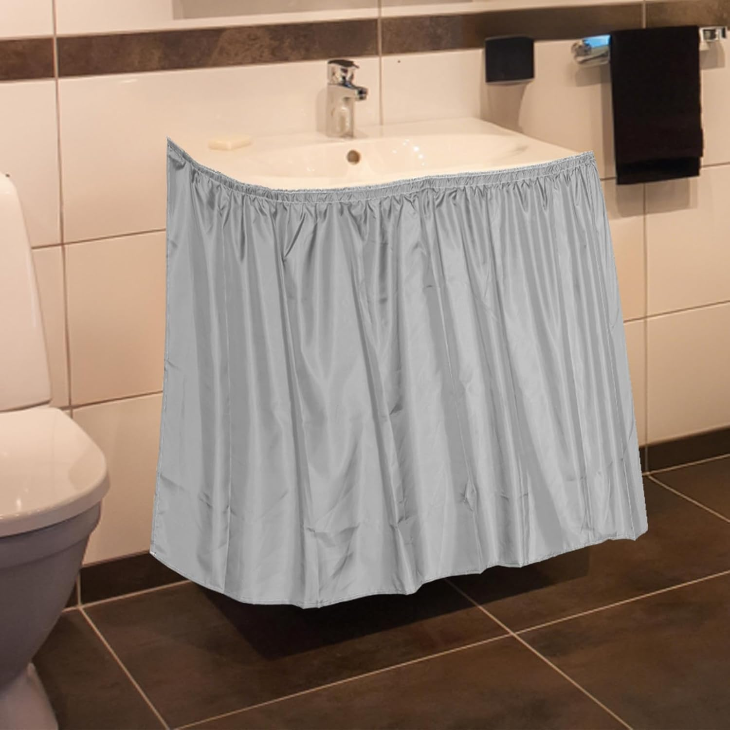 Sink Skirt for Bathroom, 32.7X55.1In Polyester Decorative Sink Curtain Bathroom Waterproof Skirt Curtain Practical Accessories Supplies for Kitchen Laundry Room (Grey)