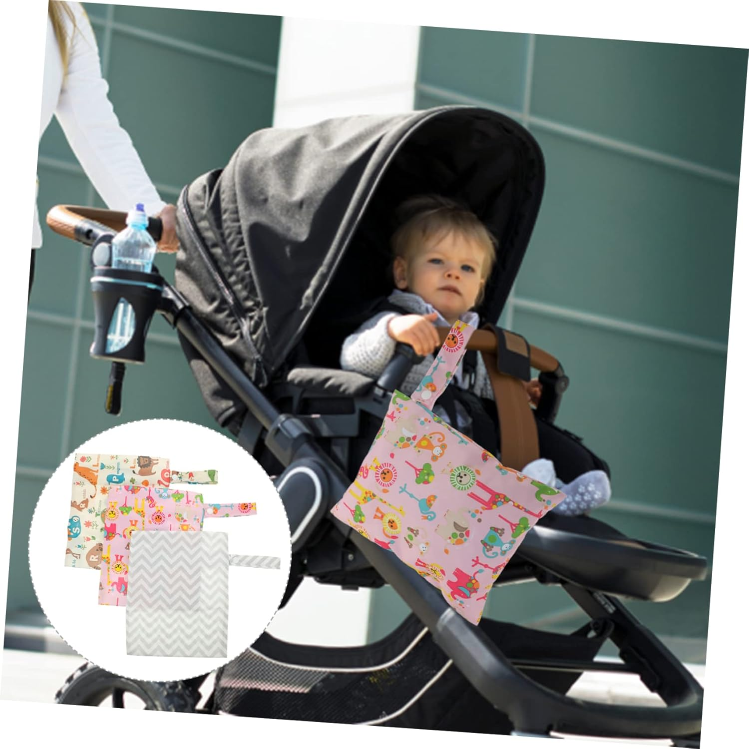 Ibasenice 3Pcs Hanging Diaper Bags Versatile Pouches for Wet and Dry Diapers Convenient Storage for Travel Nursery and Outdoor Use Mixed Styles image number 2