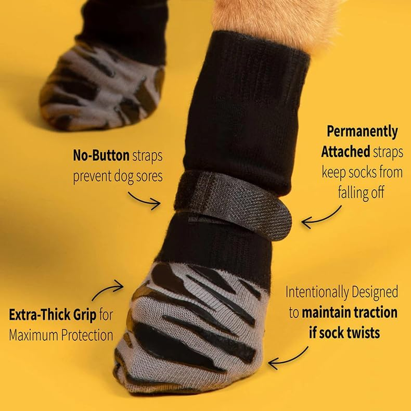 Premium Non-Slip Dog Socks for Hardwood Floors - Extra-Thick Grip That Works Even When Twisted - Prevents Licking, Slipping, and Great for Dog Paw Protection (Black, L) - Black Leopard Print image number 4