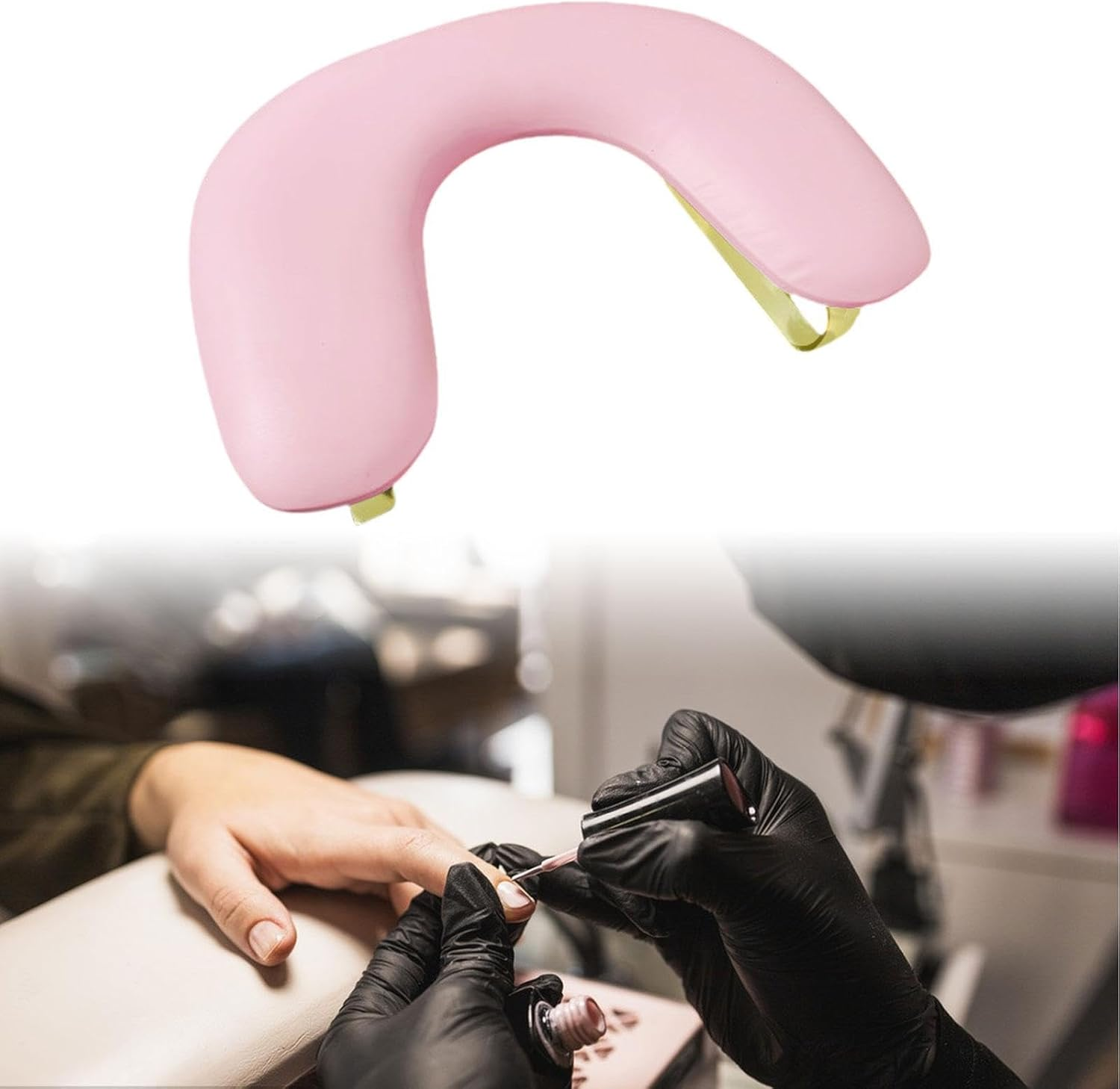 Perfk PU Leather U Shape Arm Rest Detachable Tilt Design Comfortable Portable Non Slip for Table Nails Tech Salon Use Acrylic Nails, Pink image number 3