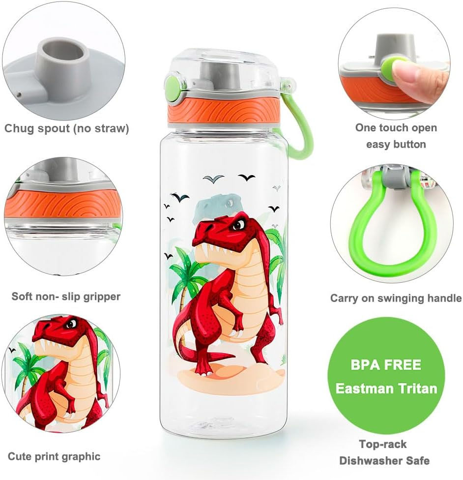Home Tune 23Oz Kids Water Bottle for School Boys, BPA FREE Tritan, Leak Proof Flip Top Lid, Easy Clean, Carry Handle - Dinosaur - Flamingo image number 7