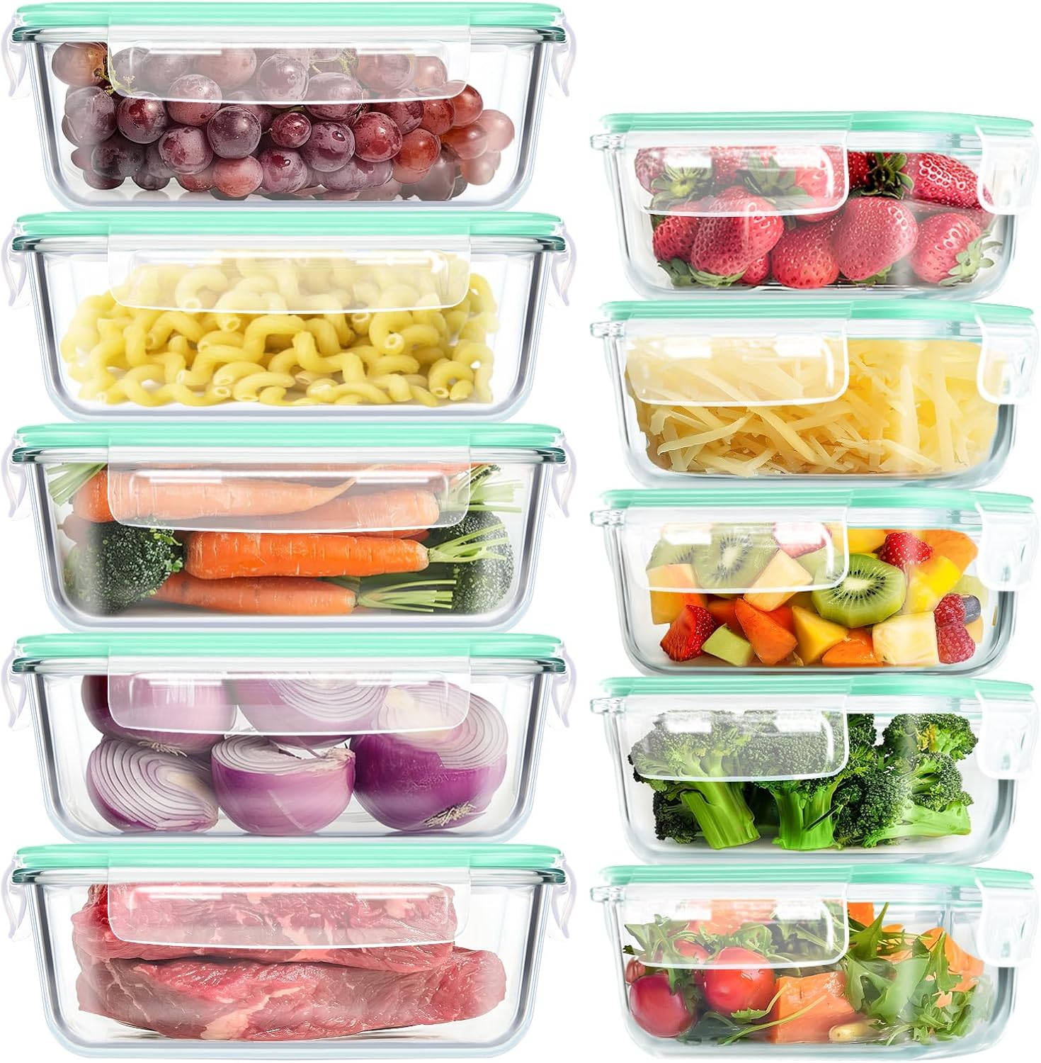 KITHELP 10 PACK 1050Ml & 370Ml Glass Food Storage Containers with Airtight Lids - Glass Meal Prep Containers - Microwave, Oven, Freezer and Dishwasher Safe, Bpa-Free image number 1
