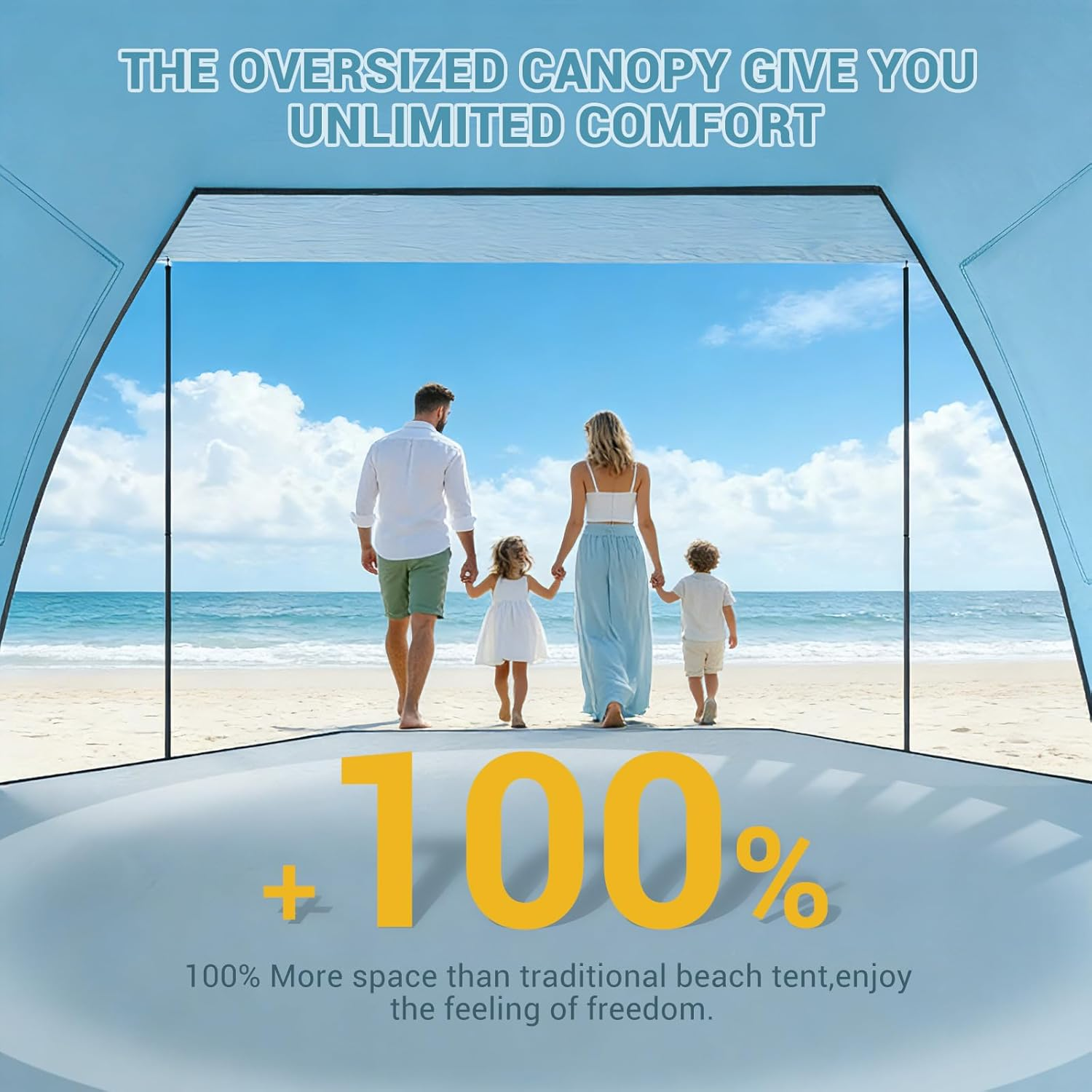 Elegear Beach Tent with 360&deg; Removable Canopy, 4-6 Person Pop up Sun Shade Shelter, UPF 50+ Automated Installation Double Silver Coating Portable Lightweight Beach Cabana for Beach/Camping/Outdoor image number 2