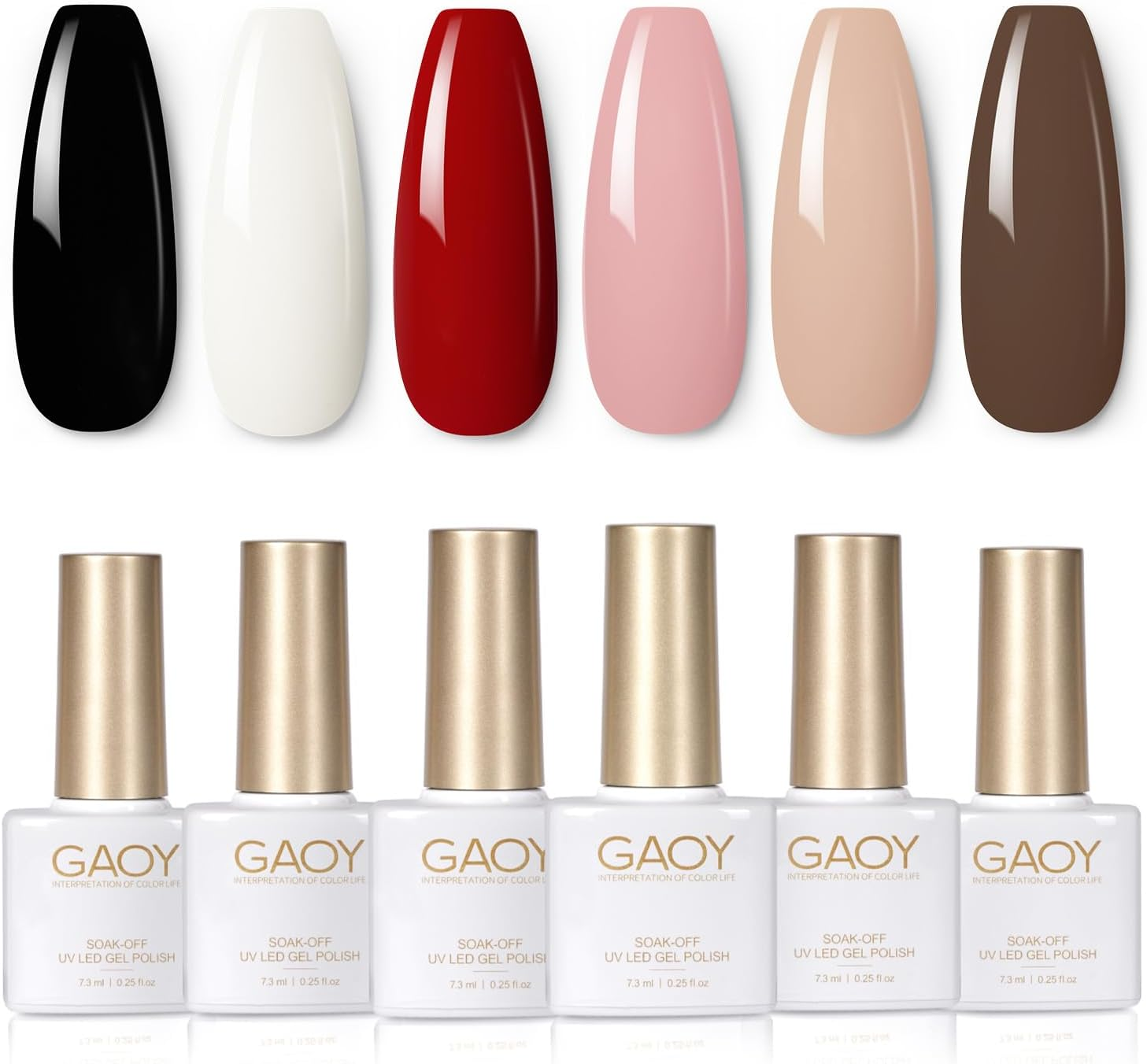 GAOY Nude Brown Fall Gel Nail Polish Set, 6 Colors White Beige Dark Tan Taupe Soak off UV Light Cure Gel Polish Kit for Salon and Nail Art DIY at Home