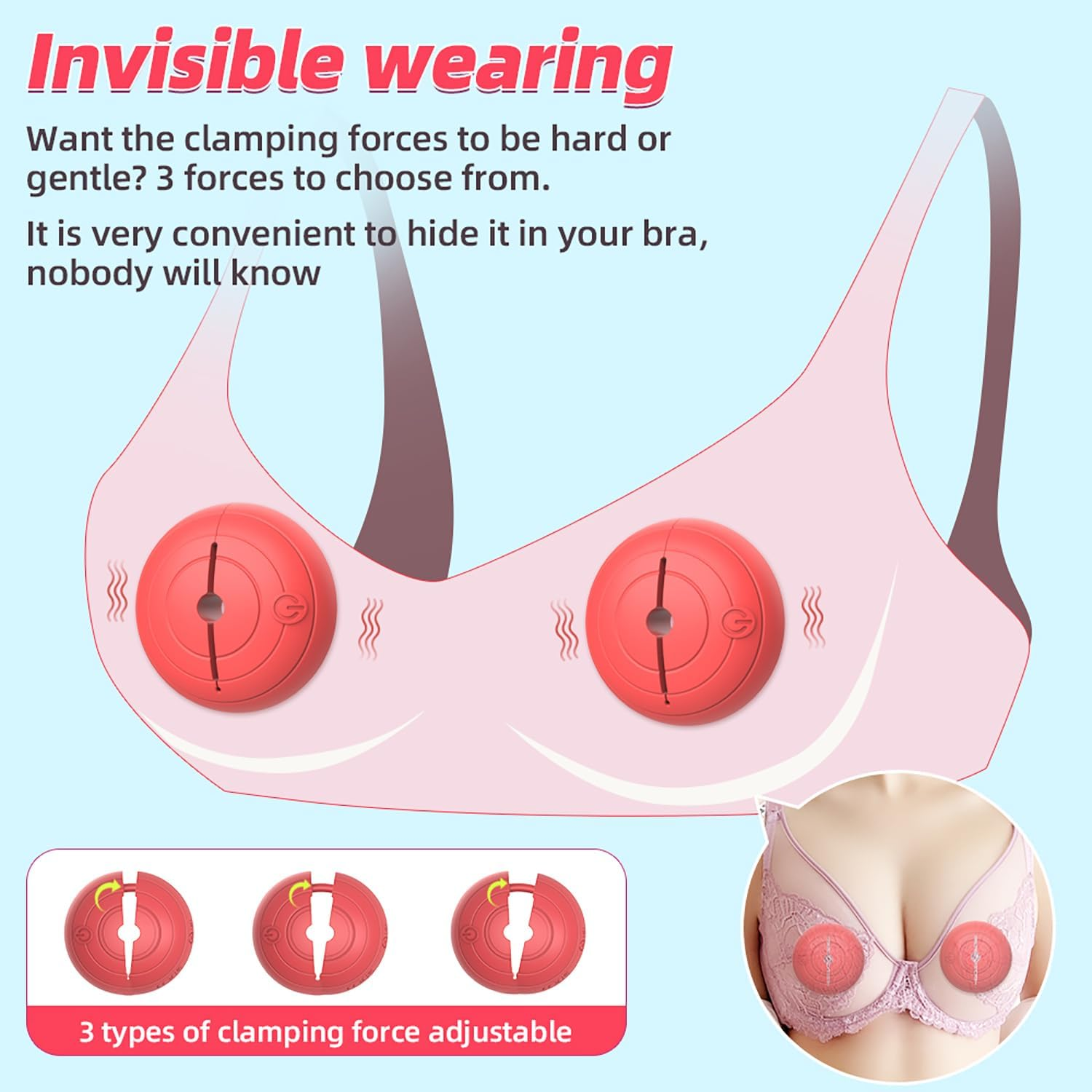 LONZYON Nipple Toys Nipple Vibrator, Nipple Clamps Sex Pleasure Women with 10 Vibration Modes, Silicone Lightweight Invisible Nipple Toy, Vibrating Nipple Clamps Adult Sex Toy for Couples Pleasure (Red)