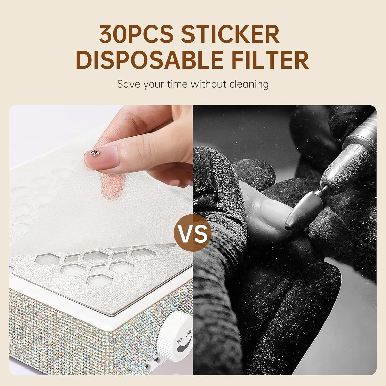 Rechargeable Nail Dust Collector Powerful 650PA 56W Nail Extractor Vacuum Suction Brushless Turbo Vent Fan Hand Pillow 30Pcs Cotton Filter AB White Diamond image number 2