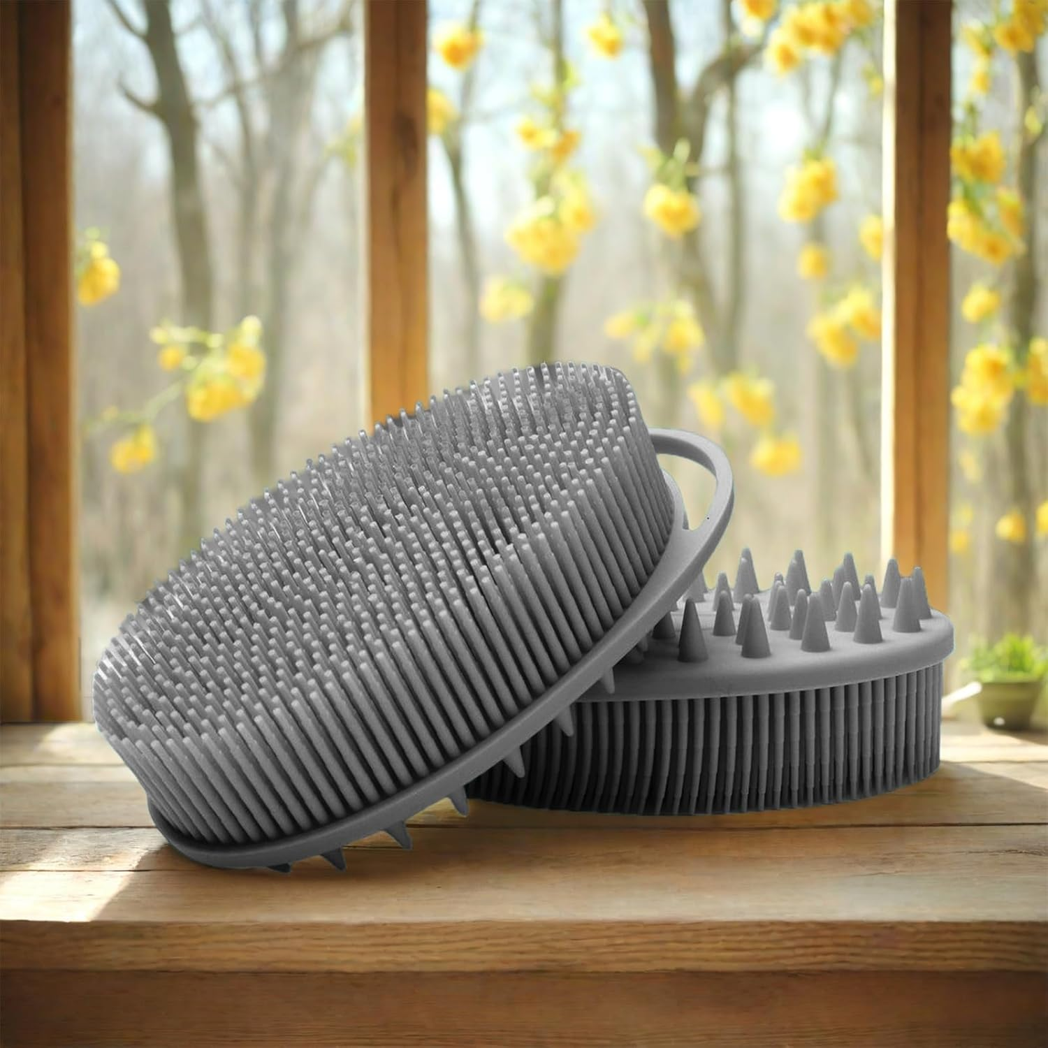 Rampula Silicone Body Scrubber, Silicone Loofah, Bath Cleaning Scrubber, Shower Sponge Glove, Exfoliating Body Brush for Wet or Dry Brushing, More Hygienic than Traditional Loofah (Black and Grey) - 2Nd-Grey image number 2