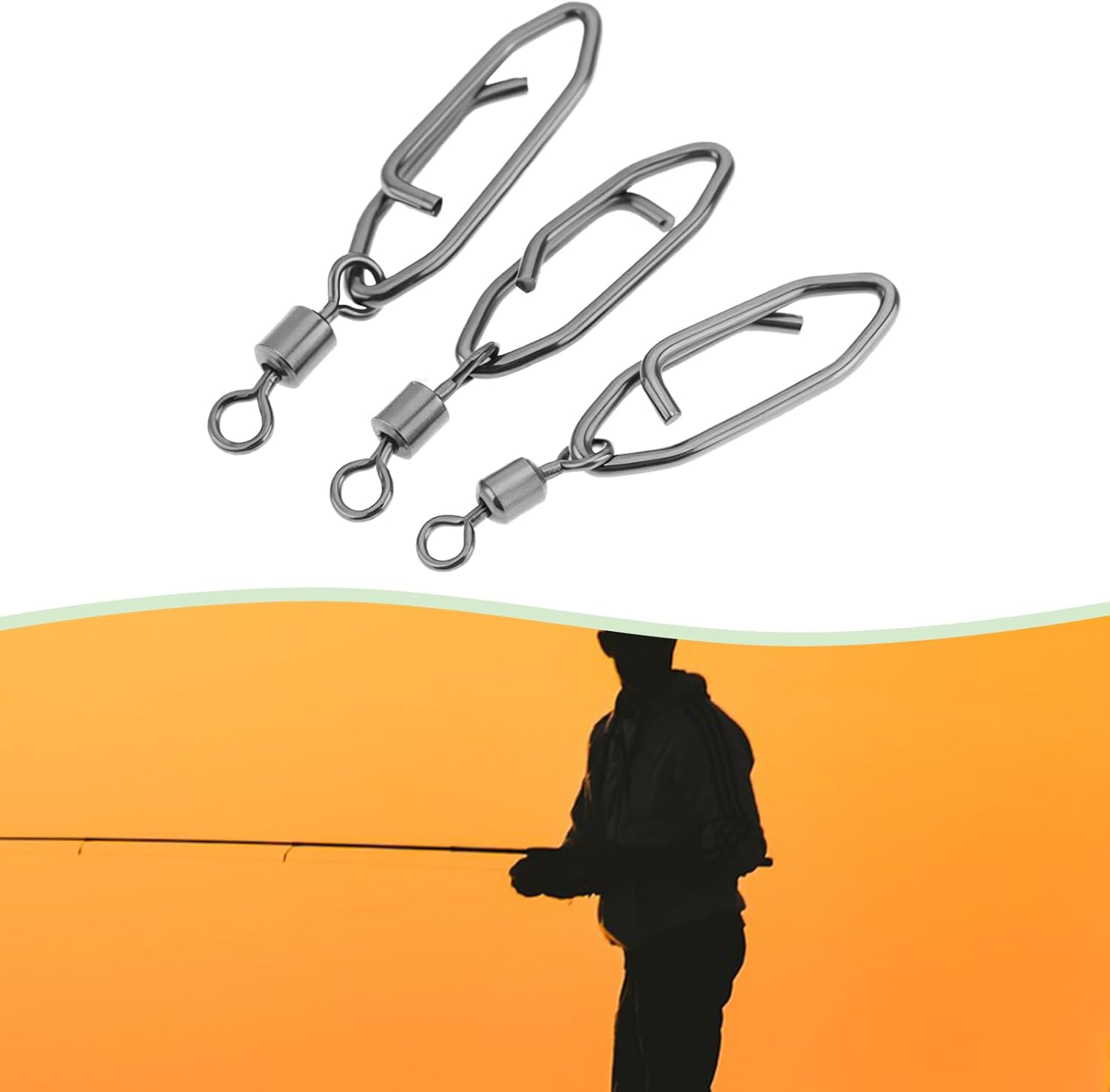 OTOTEC 50Pcs 360 Degree Smooth Rotation Stainless Steel Fishing Clips with Barrel Swivel Quick Change Speed Clip Snaps 2# 3# 4# 7# 8#