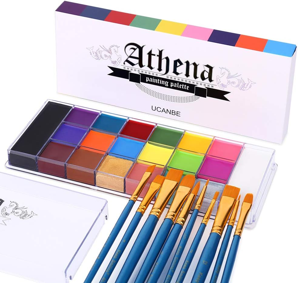 UCANBE Face Body Paint Set-Athena Painting Palette,10 Professional Artist Brush,Large Deep Pan Ideal for Halloween Cosplay Party SFX Arty Stage Makeup image number 1