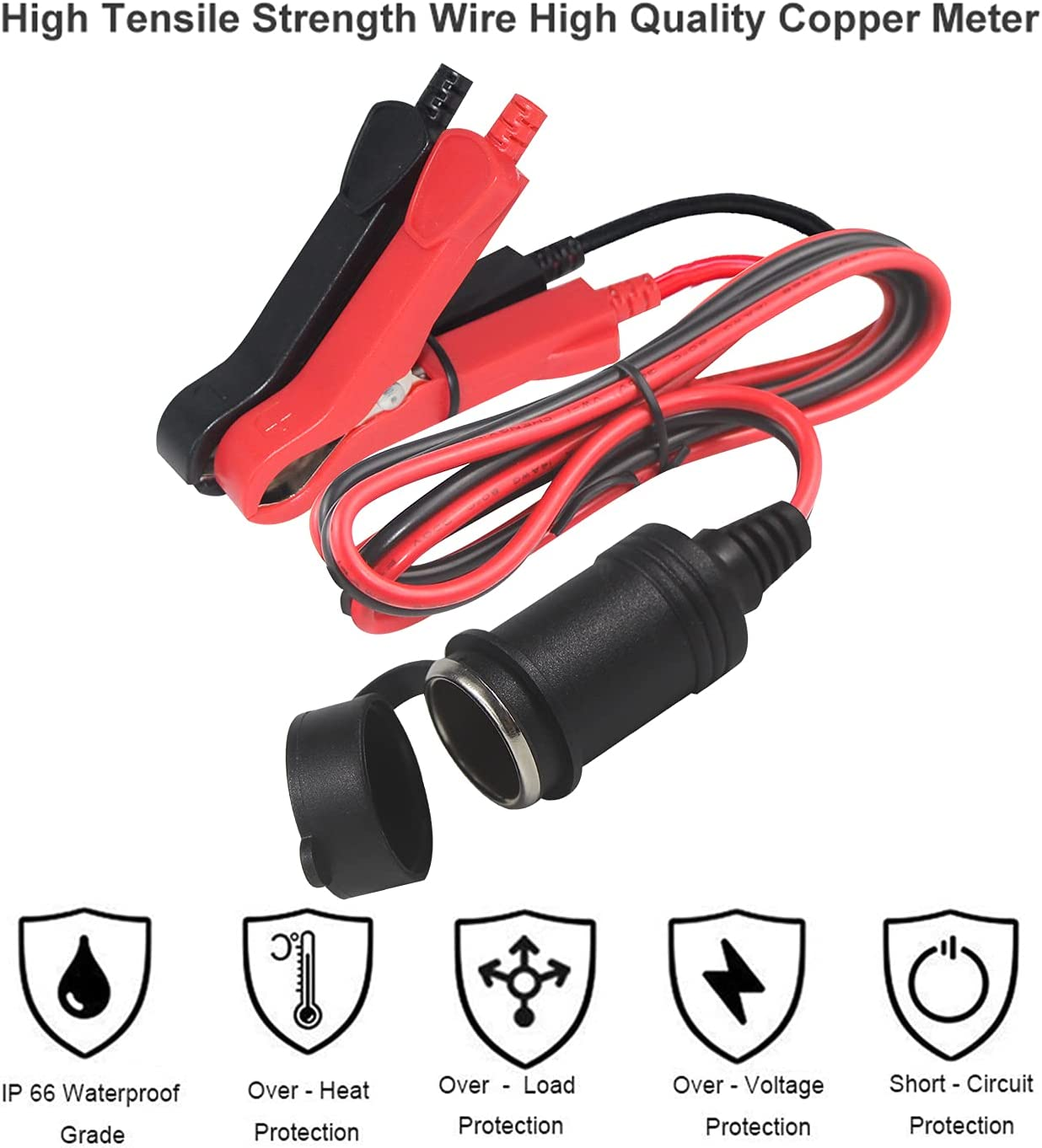 12V Auto Cigarette Lighter Socket to Battery Alligator Clips Power Cable Charger Car Battery Clamp to Cigar Lighter Female Extension Cable Cord 3Ft(1Pack) image number 4
