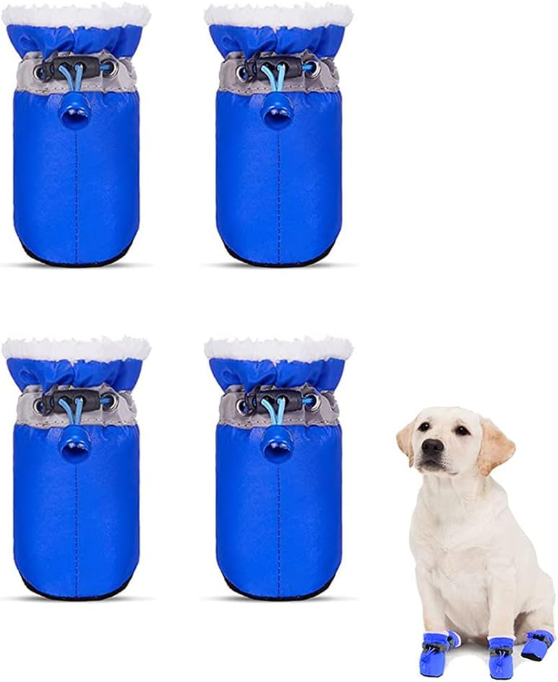 WELANE Winter Dog Boots, 4 PCS Adjustable Winter Paw Protectors for Puppy -Waterproof, Non-Slip, Warm (Blue) image number 2