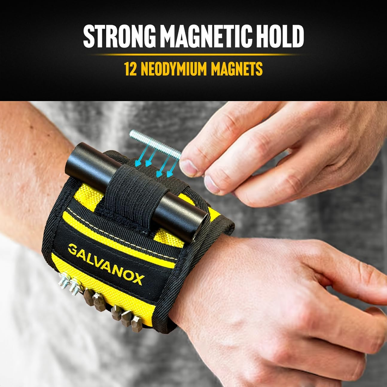 Galvanox - Magnetic Wristband with Hands Free Work Light (3 Modes) for Holding Screws, Nails and Drill Bits, Durable Nylon with Powerful Magnets, Tool Gift for Men, Dad, Husband, image number 6