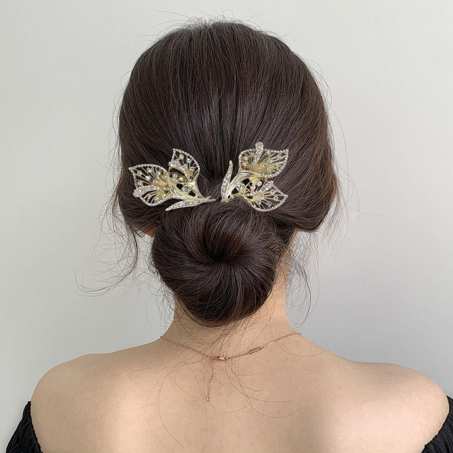 2 Pieces Leaf Shaped Hair Accessories, Rhinestone Hair Accessories, Retro Hair Accessories, Elee Women'S Hair Accessories, Fashionable and Versatile Hair Accessories image number 4