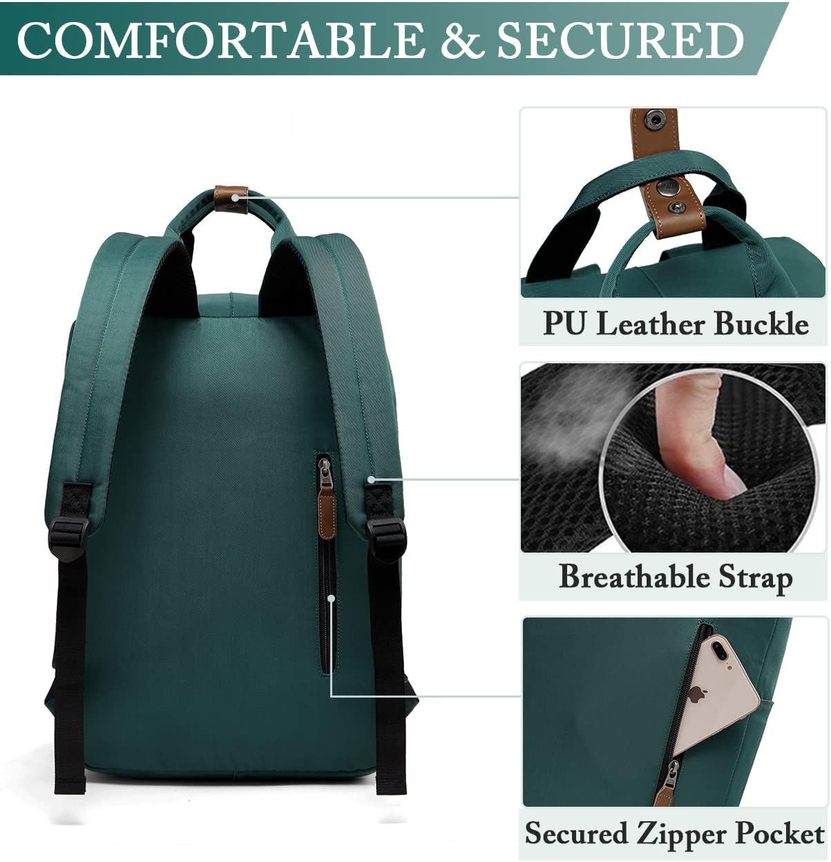 Backpack for Men Women, VASCHY Lightweight Travel Back Pack Fits 15.6Inch Laptop Water Resistant School Bag Casual Daypack for Teen Work/College Black image number 3