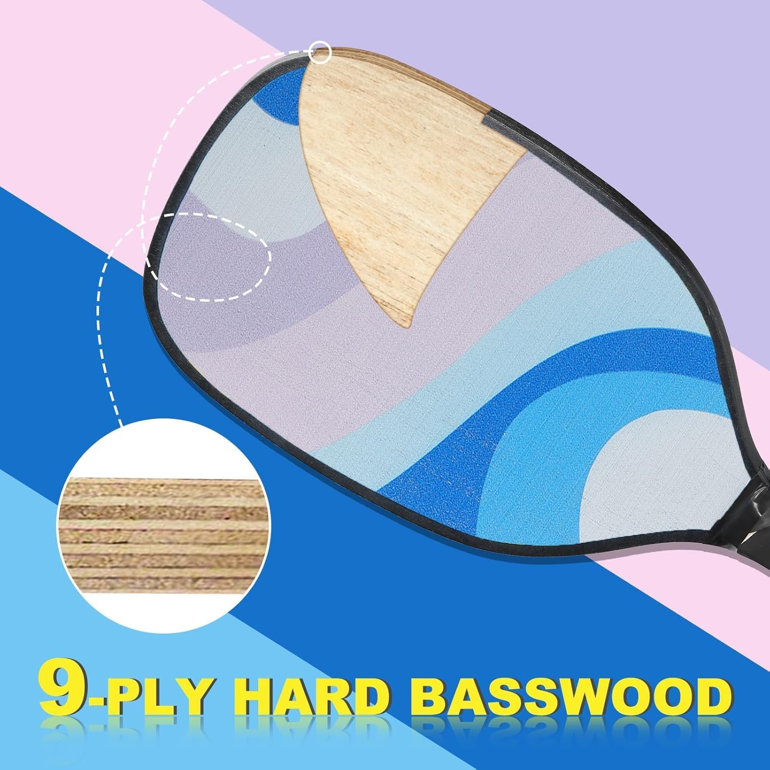 Premium Wood Pickleball Set - 4 Paddles, 4 Balls, Ergonomic Cushion Mesh Storage Bag - Gifts for Beginner and Pro image number 2