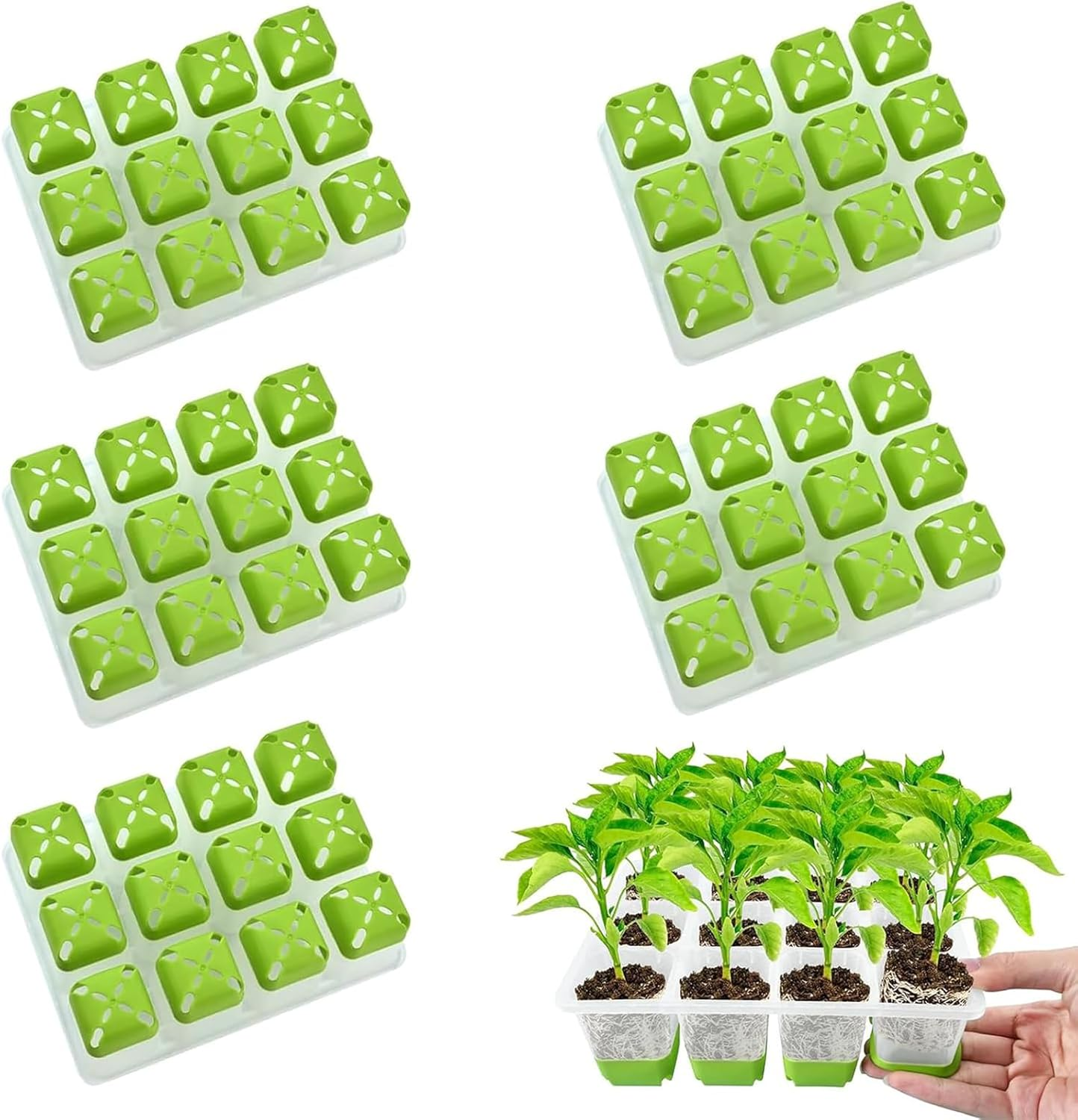 Yeanifeana Reusable Silicone Seedling Starter Tray, 12 Flexible Pop-Out Cells for Indoor Gardening, Greenhouse Planting, Durable Seed Pots & Growing Containers for Plants (5 Silicone Trays) image number 2