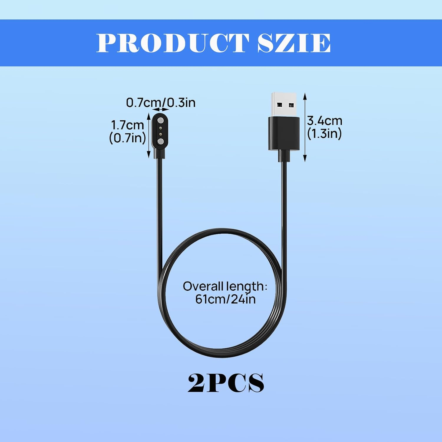 Magnetic Charger, 2 Pcs Watch Magnetic Charging Cable, Smart Watch Charging Cable Compatible with Fitpolo, Chargers Compatible with IDW13/IDW16/IDW19 Kids Fitness Tracker Watch (Black) image number 2