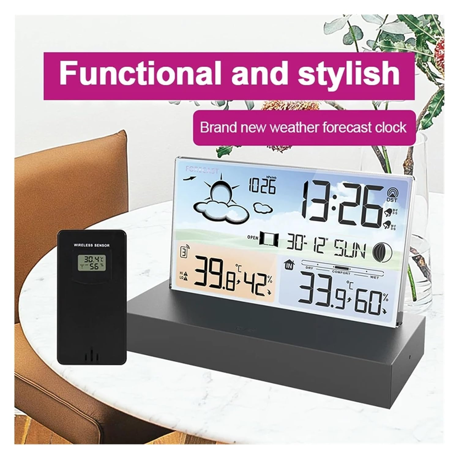 LCD Digital Weather Station Transparent Temperature Humidity Monitor Forecast Indoor Outdoor Hygrothermograph image number 5