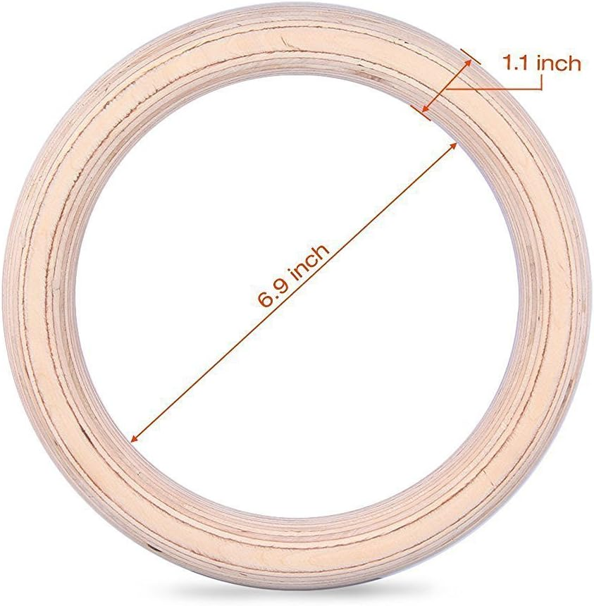 HPAMR Gymnastic Ring, Wooden Gym Rings, Gymnastics Training Annulus, Pull up Annulus Sets with 5.1M Unscaled Webbing for Home Gym Full Body Workout, 661Lbs Supported image number 4