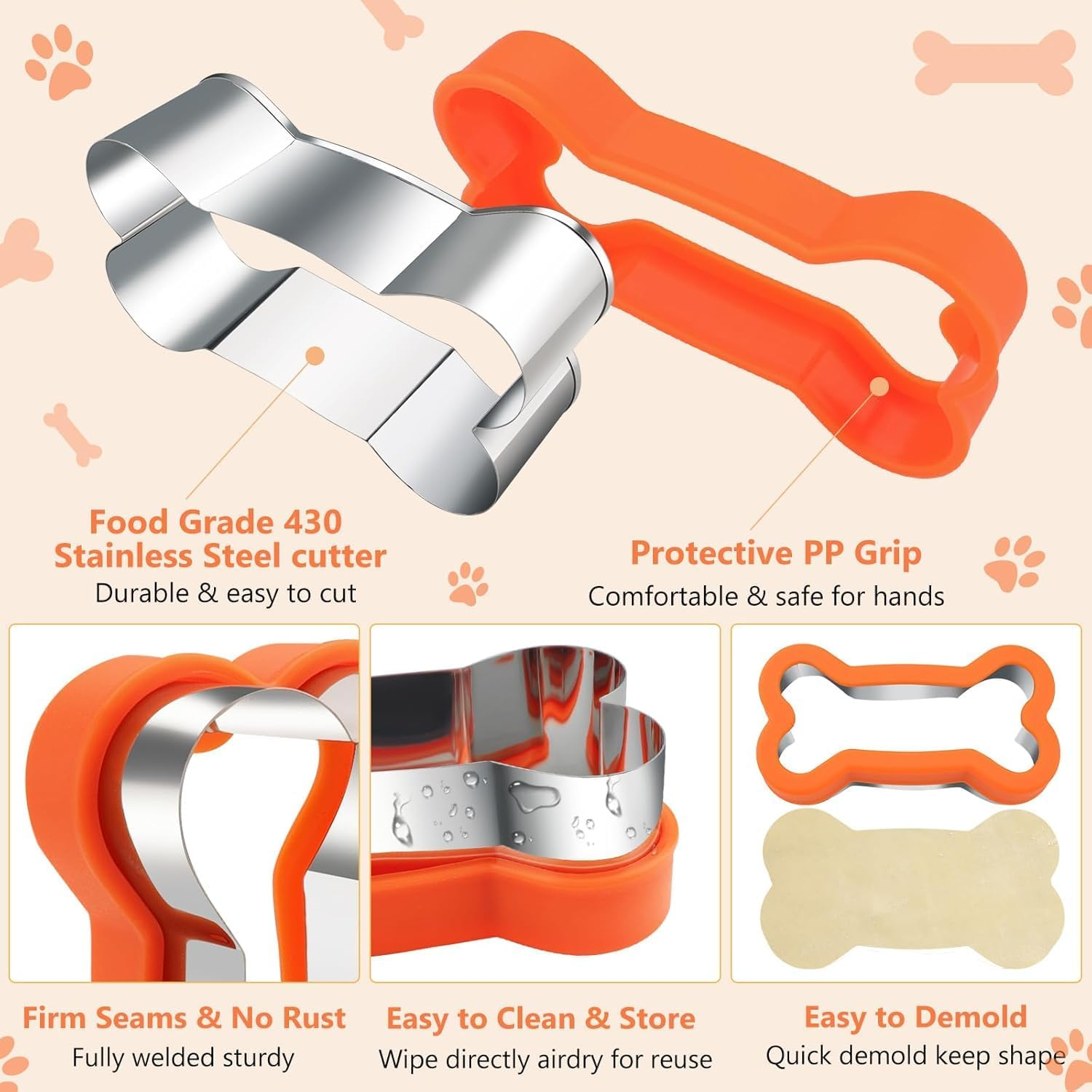 Cozioz 3-Piece Dog Cookie Cutter Set - Includes Dog, Bone, and Paw Print Shapes in 3 Different Sizes - Stainless Steel Cutters for Homemade Treats, Cakes, and Cookies image number 1