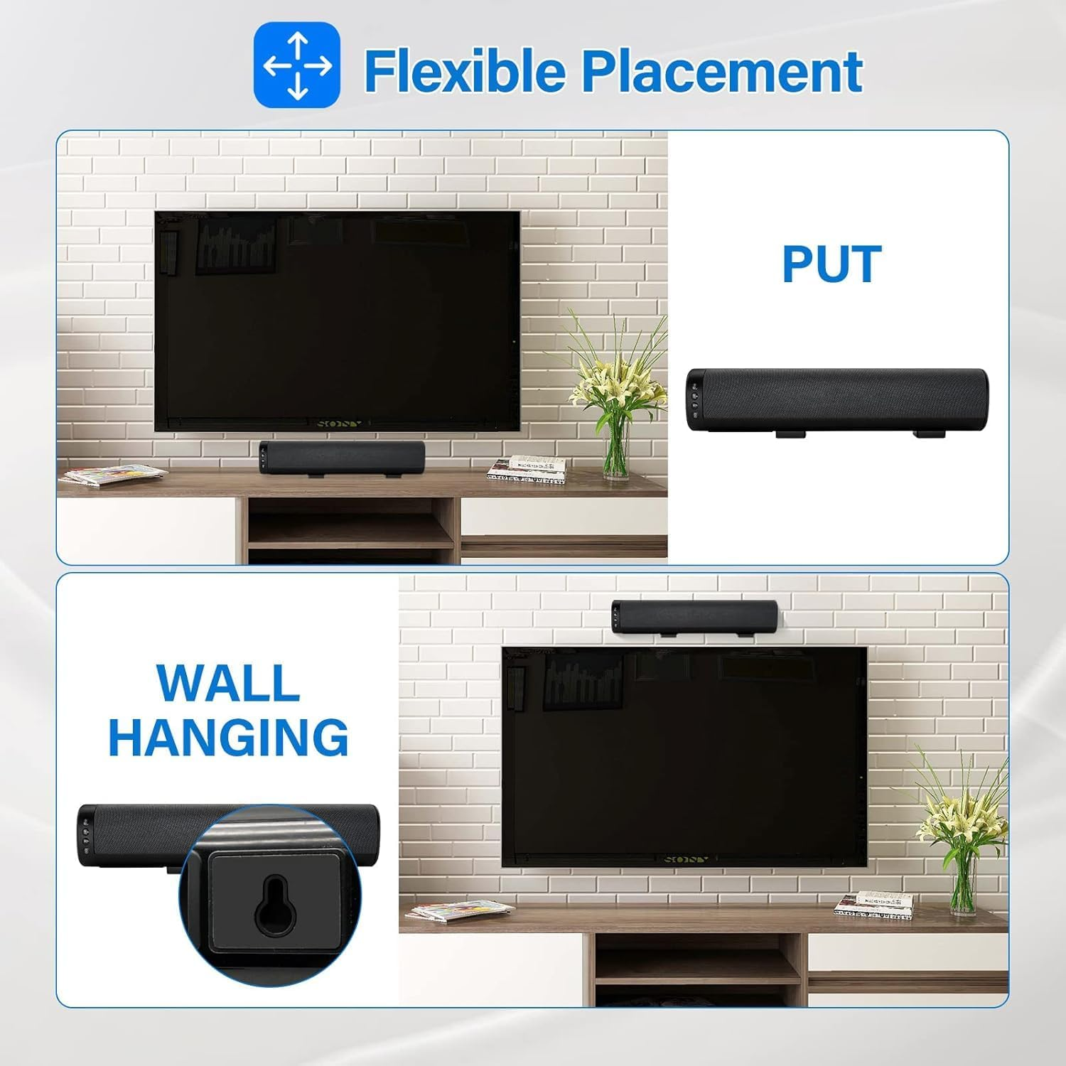 TV Sound Bar,Mini Soundbar, Bluetooth 5.0 Bar Speaker 50W 16'' Compact TV Speaker with Built-In Dsp,With Arc/Optical/Aux Connection,3 Equalization Modes,Home Theater 3D Surround Sound image number 2