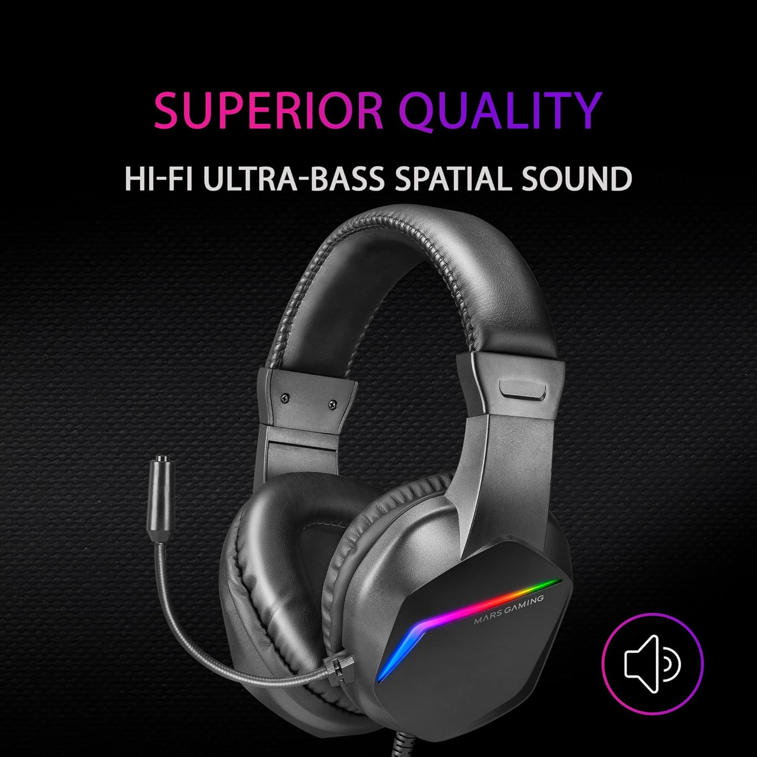 Mars Gaming MH122 Black, Gaming Headset FRGB over Ear with Microphone, Hifi Sound, Sound Cancellation, Ultra Lightweight, PS4 PS5 Xbox Switch Tablet Windows Mac image number 2
