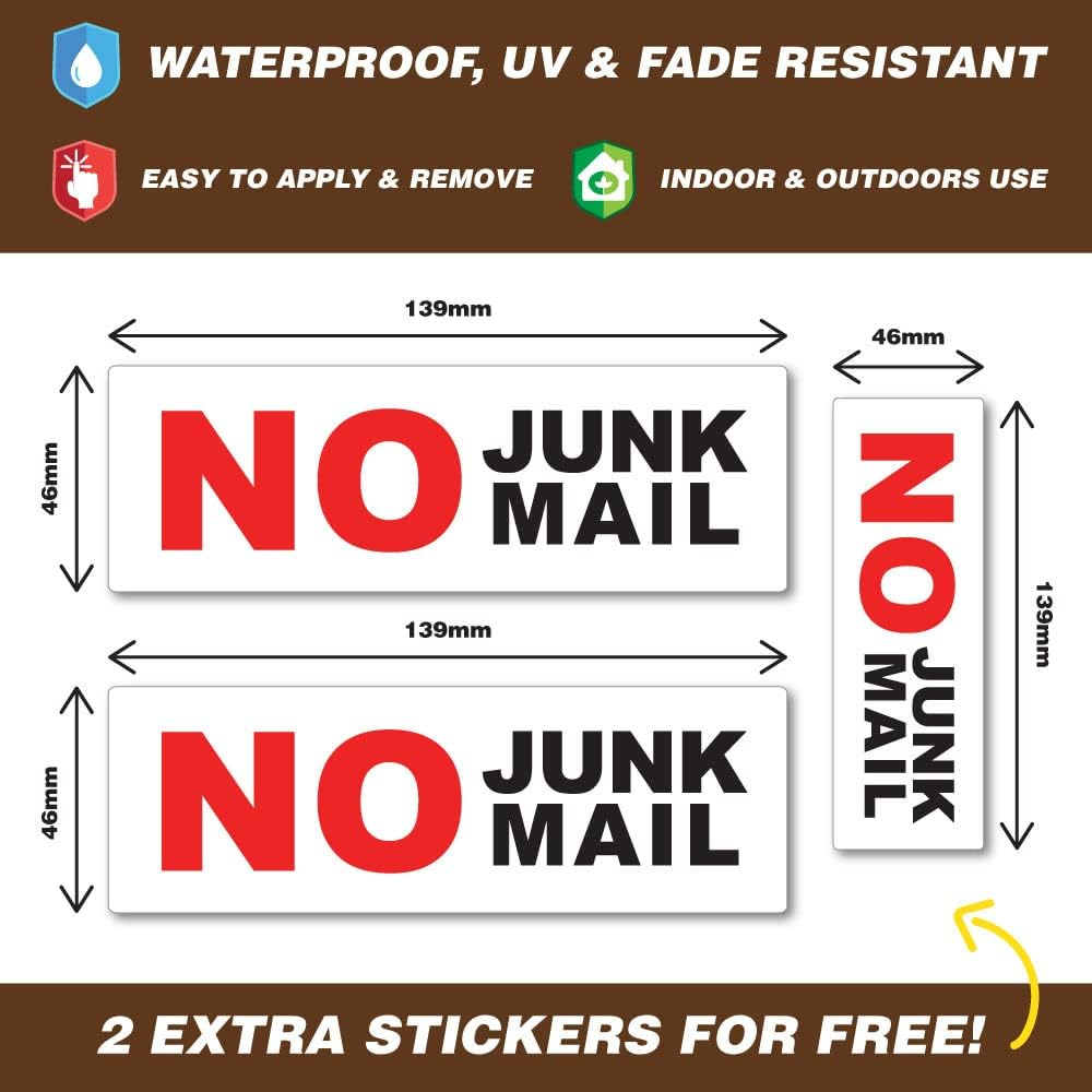 No Junk Mail Sticker Pack of 3 for Mailbox Postbox Doors image number 5