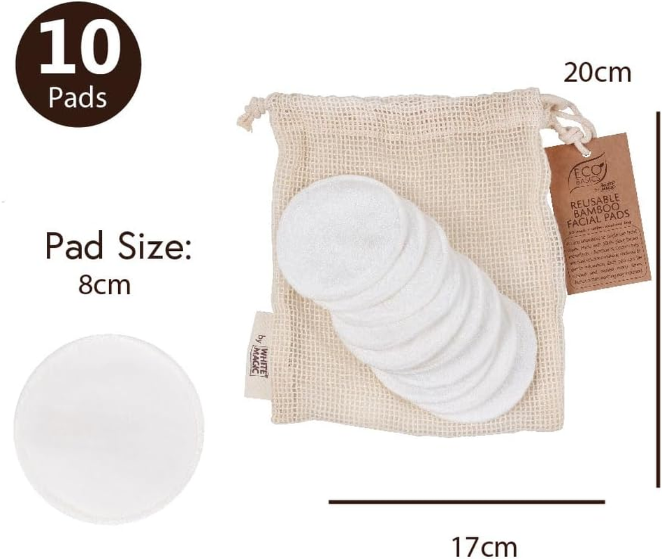 Eco Basics Reusable Bamboo Facial Pads &ndash; 100% Plant-Based, Dual-Sided for Makeup Removal & Exfoliation, Washable, Eco-Friendly with Cotton Wash Bag, Diameter 8Cm, Bag Size 20X17Cm image number 3