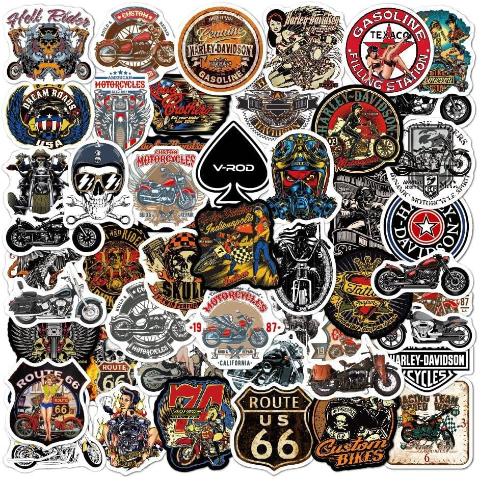 Pack of 50 Harley Motorcycle Stickers for Water Bottles Mobile Phone Case Tour Luggage Helmet Boot Car Bumper Planner Bicycle Protective Helmet Vinyl Motor Brands Stickers for Teenagers Men Adults - Retro Cars image number 2