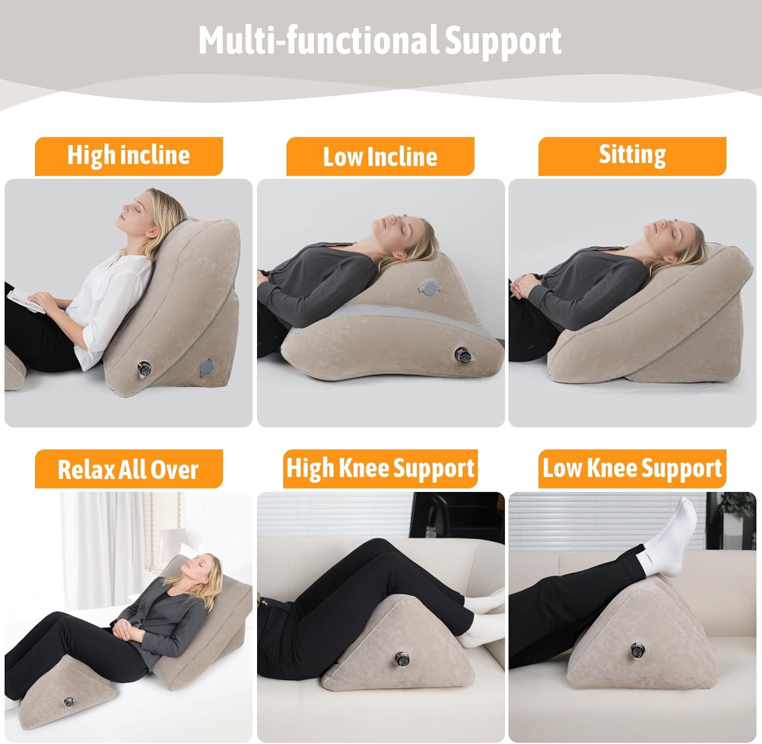 Inflatable Bed Wedge Pillow Set, 2 PCS Adjustable Sitting Pillows with Removable Mesh Cover, Post Surgery Support for Back and Leg Pain Relief, GERD Sleeping image number 3