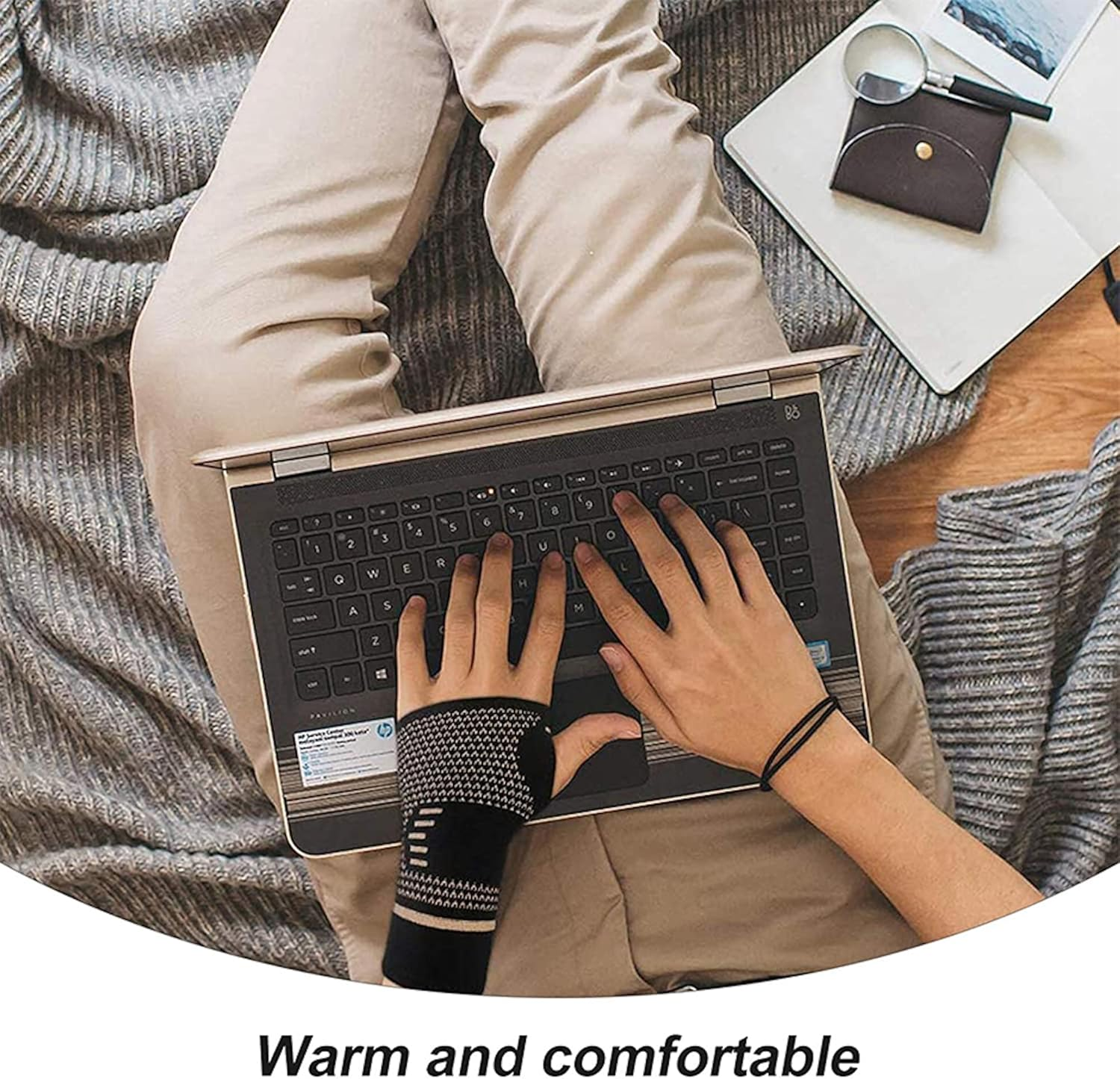 1 Pair Copper Compression Arthritis Gloves Fingerless - Warmth Therapeutic Compression Gloves for Pain Relief, Improve Circulation in Wrist & Hand, Helps with Carpal Tunnel (L Size) image number 2