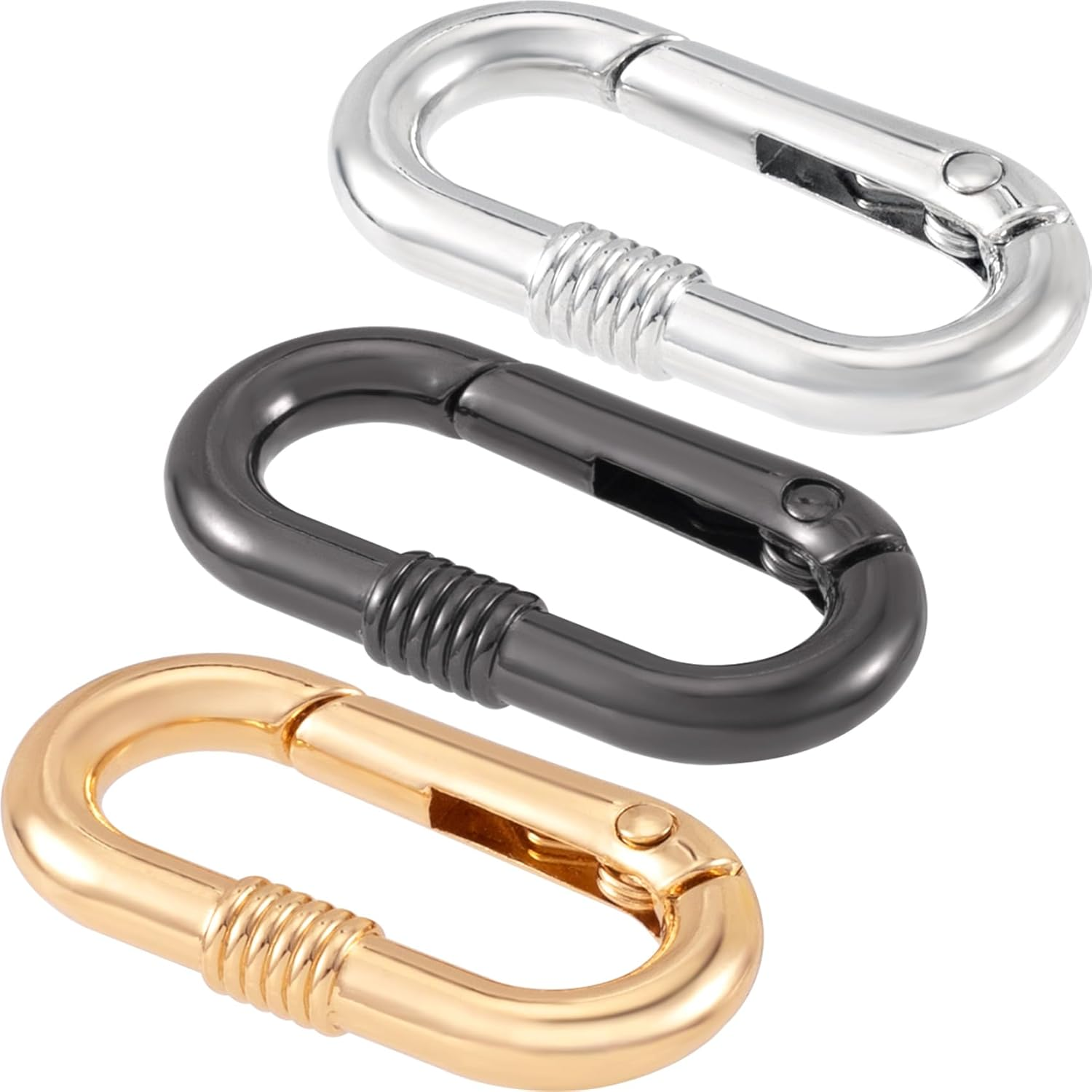 STSTR 3 PCS Oval Spring Ring Clips, Metal Keyring Purse Clip, Heavy Duty Opening O Ring Carabiner for Keychains, Buckle Clasp for Backpacks, Purse, Keys, Bag Strap (1.97 &times; 0.94 Inch), Light Gold