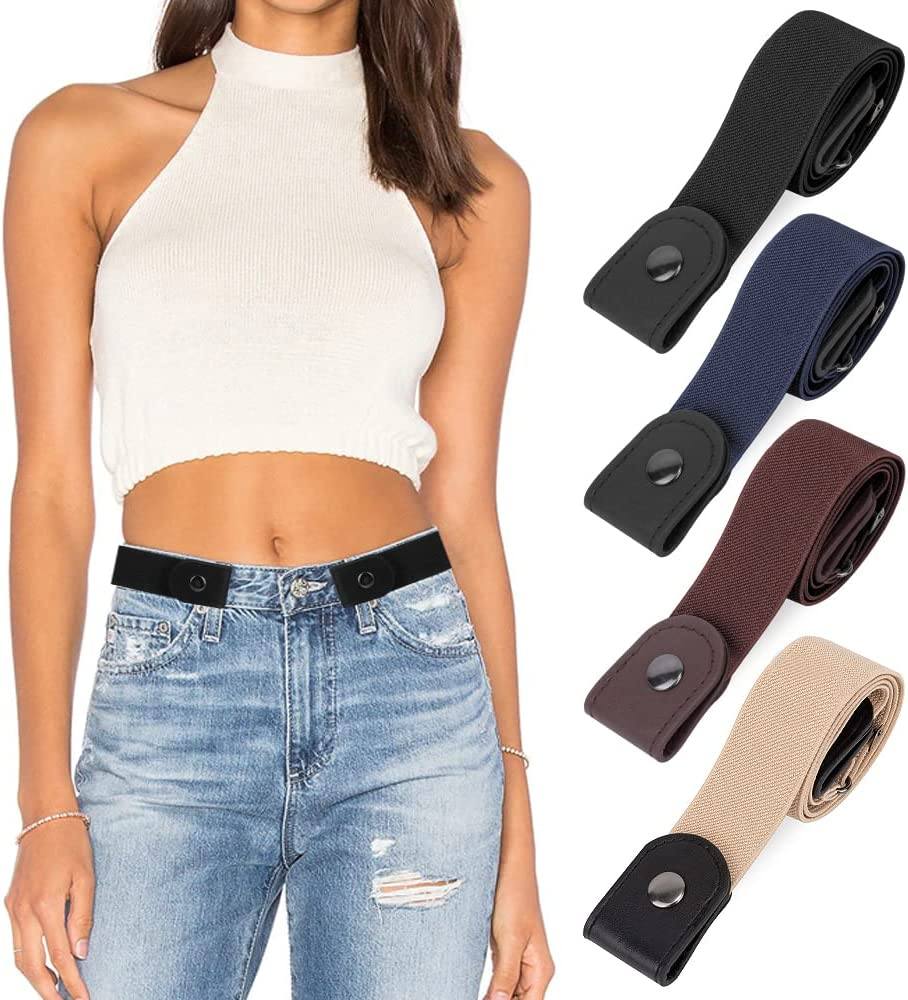 Slowton No Buckle Belt - 4 PCS Adjustable Elastic Buckle Women'S Belt for Trousers and Skirts, Invisible Stretch Waist Belt for Jeans Pants image number 2