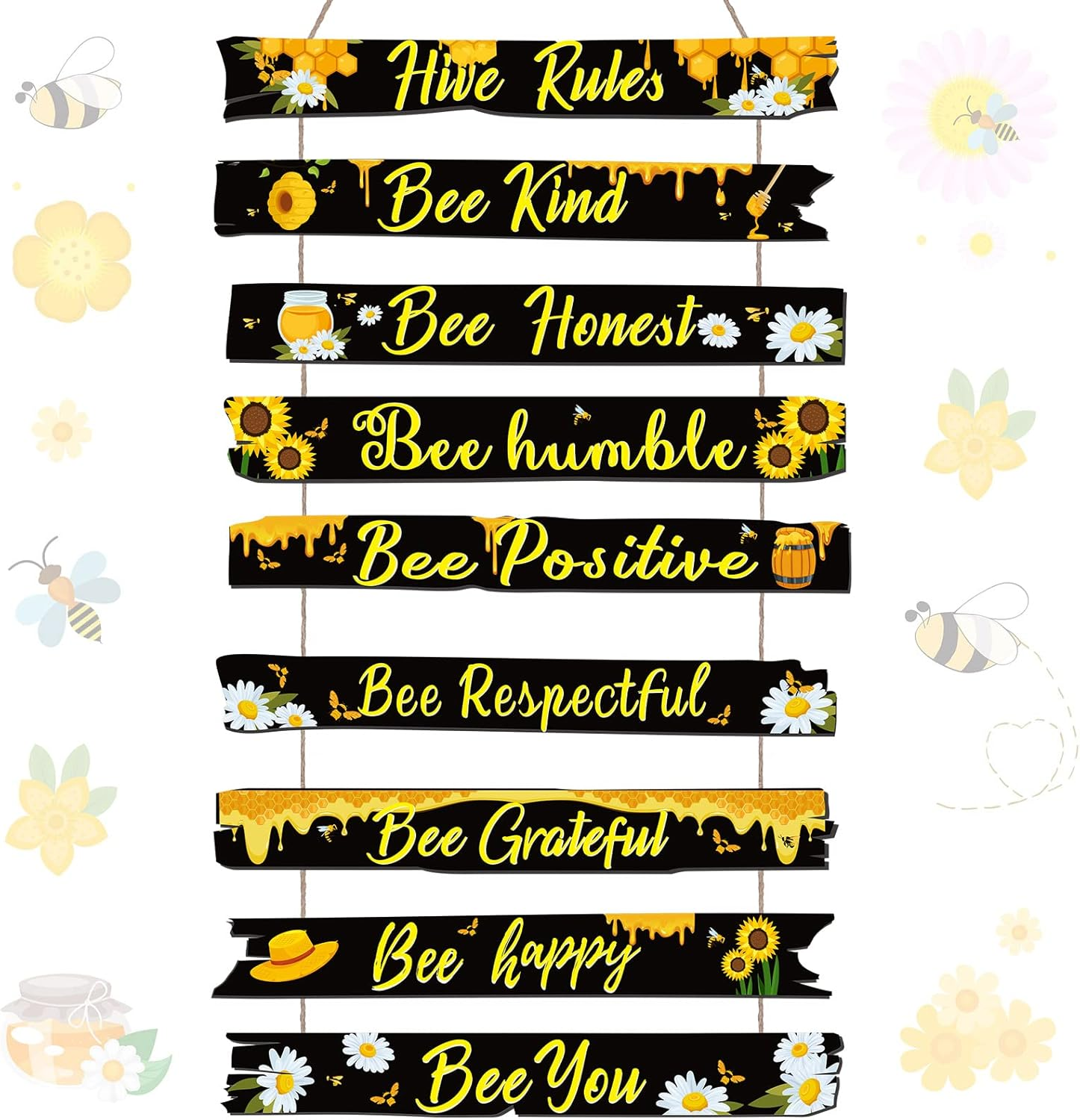 Jetec Bee Hive Rules Sign Wooden Plaque Spring Wall Bee Decor Daisy Honey Sign 11.8" X 19.7" for Home Spring Daisy Sunflower Decorations for Kitchen Living Room Office(Black, Yellow)