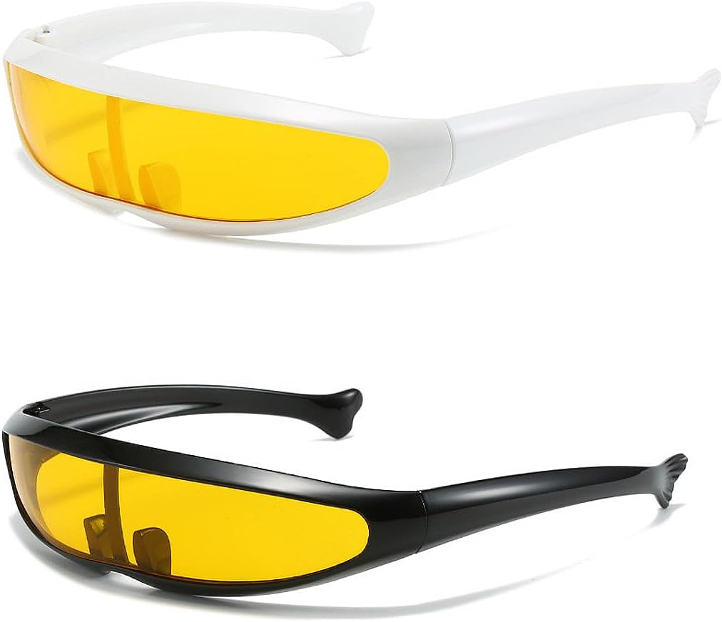 2PCS Futuristic Narrow Mirrored Visor Glasses for Party Women Men, Trendy Cyberpunk Visor Glasses Novelty Party Cool Alien Cyclops Shades (Black + Silver) image number 2