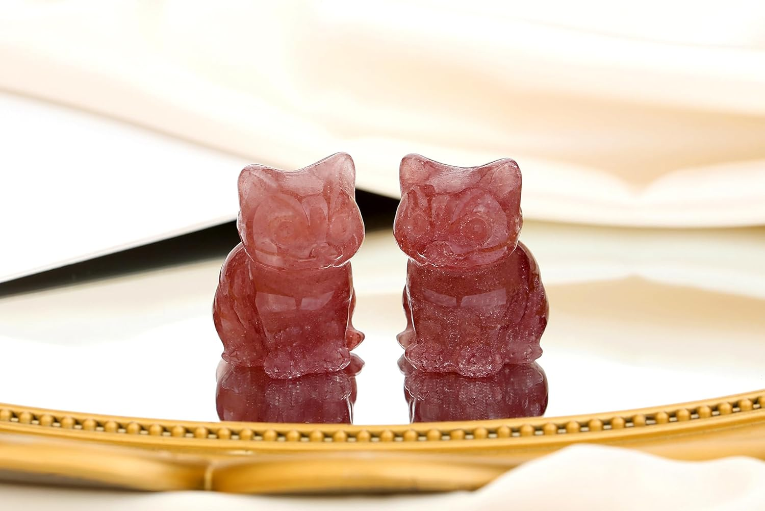 QINJIEJIE Strawberry Quartz Cat Crystals Figurines Carved Stone Healing Crystal Gemstone Sculpture Home Office Decoration Sitting Cat Statue Gifts for Women image number 6
