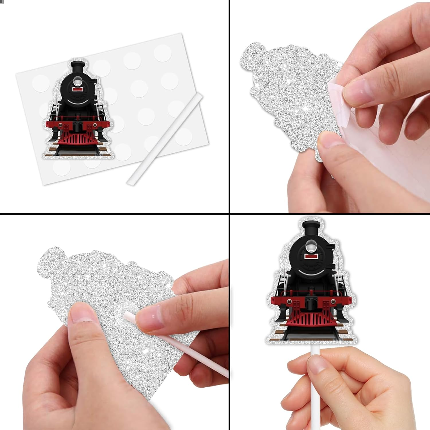 Glitter Dessert Cupcake Topper Cheer to Transportation Train Railroad Crossing Theme Decorations Supplies Baby Shower Children Boy Girl Happy Birthday Party Decor Set 18Pcs image number 4