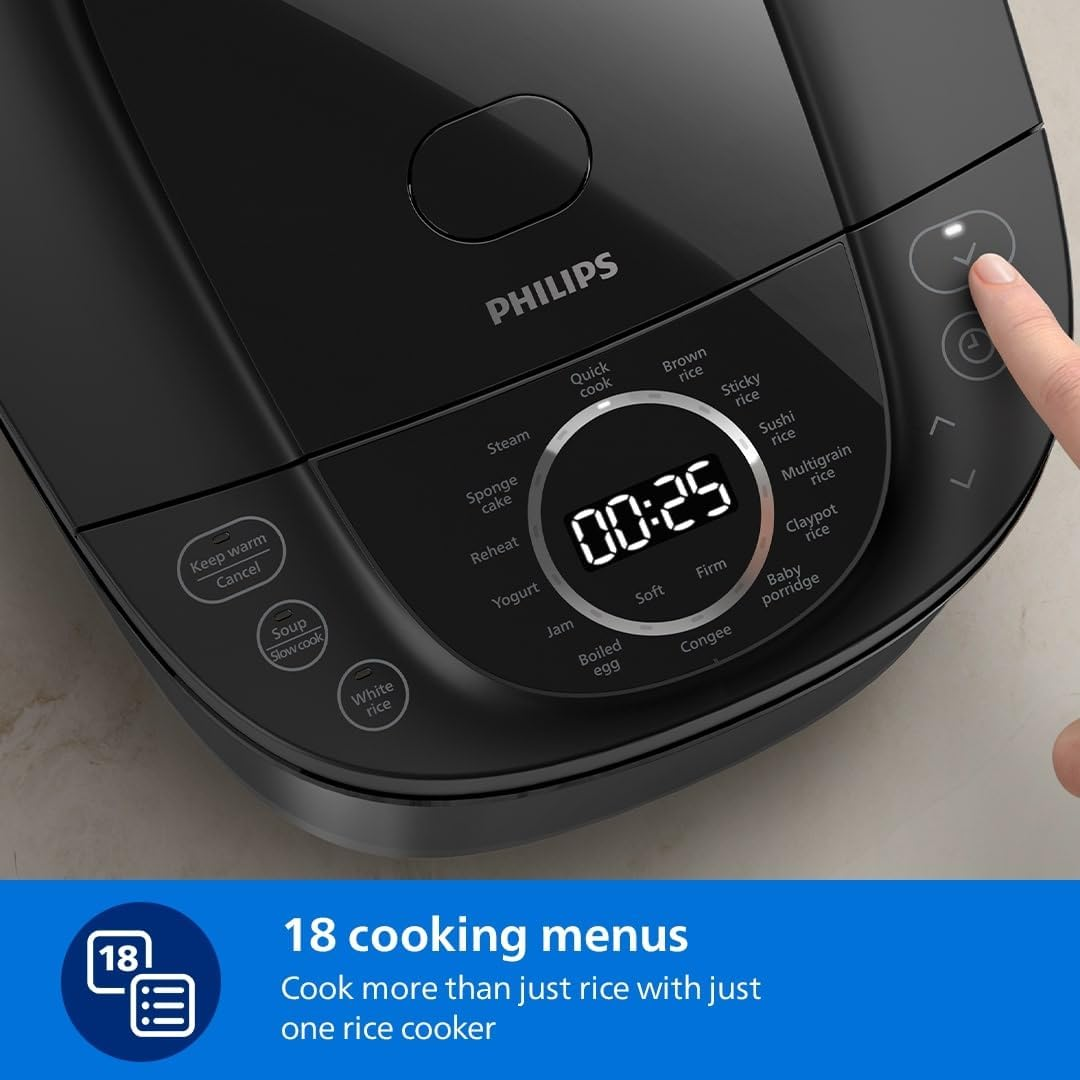 Philips 5000 Series Digital Rice Cooker &ndash; 1.8L, Fluffy Rice for 48 Hours, Freshdefense Technology, Binchotan Coating, 18 Cooking Menus, Smart 3D Heating, Stainless Steel (HD4814/31) image number 2