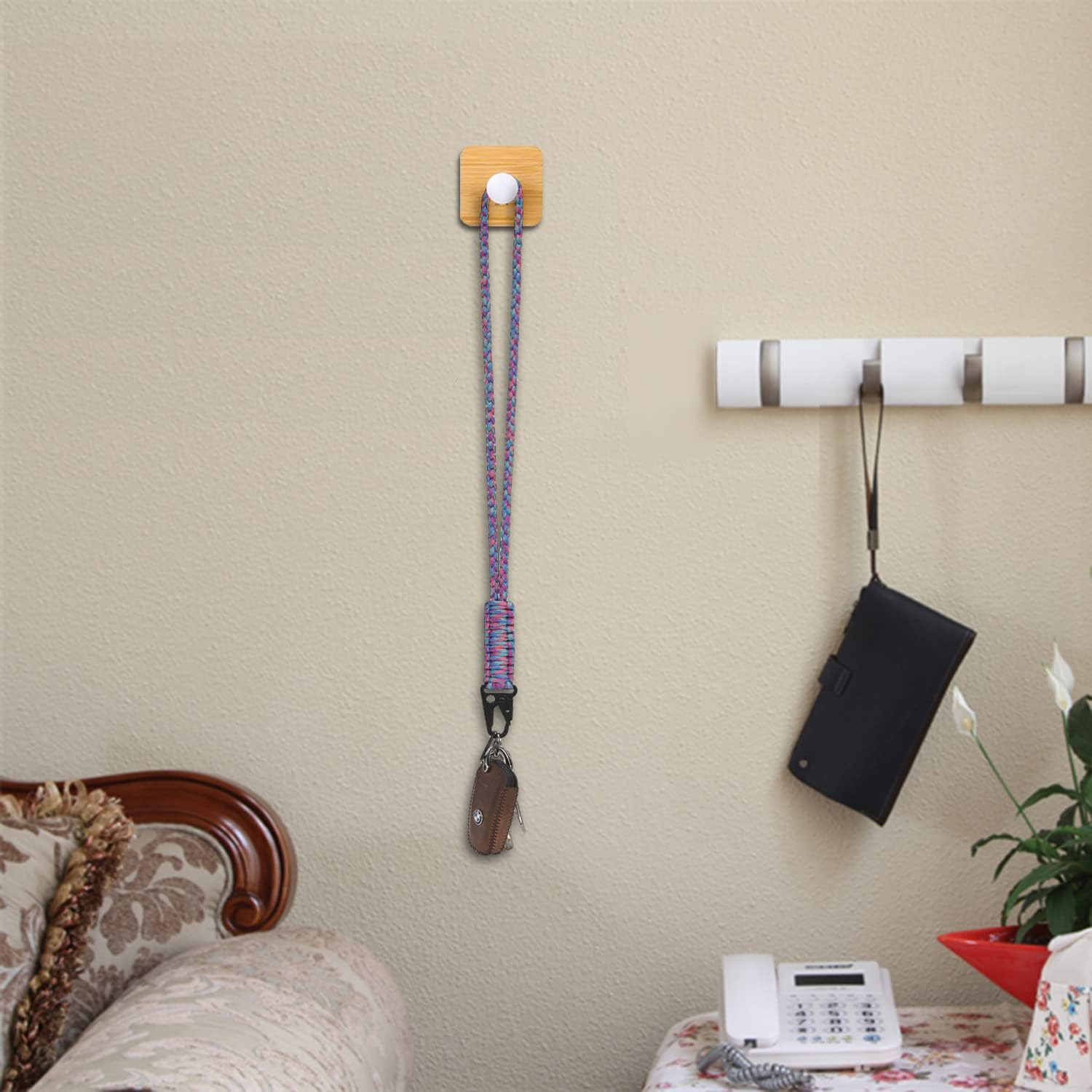 Heavy Duty Paracord Lanyard Keychain, Paracord Necklace Cell Phone Keychain Whistles Wrist Braided image number 3