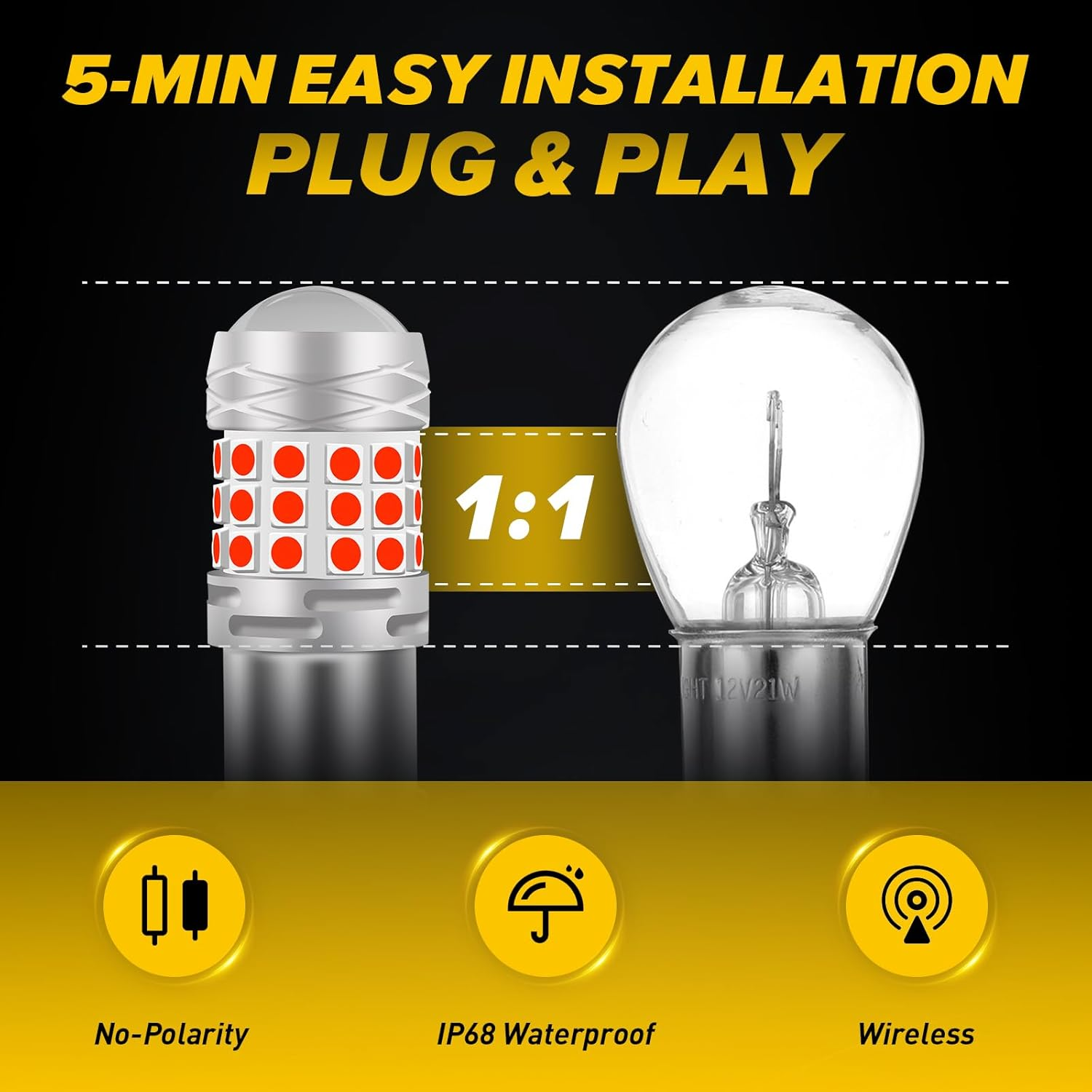 Kaidengzhe 1156 BA15S P21W LED Brake Light Bulb 12V-24V 42SMD 3030 21W Super Bright 1000LM P21W 382 LED Bulb with Projector for Brake Lights Fog Lights Parking Lights Stop Taillights Bulbs, Red, 2PCS image number 4