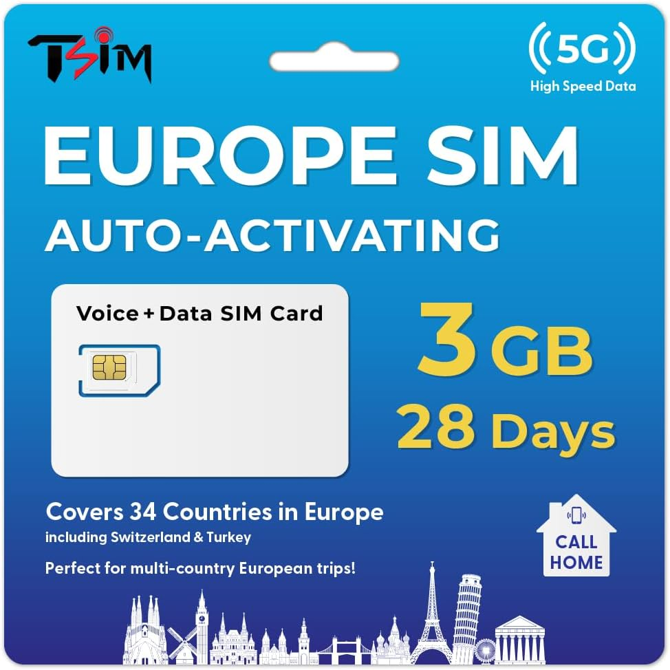 SIM Card for Europe Travel 28Days Holiday with Callhome & Hotspot Tethering. Auto-Activating. 5G Enabled. Roam in 34 Countries Incl Switzerland, Turkey image number 3