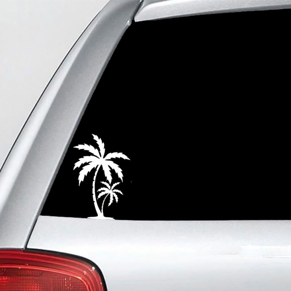 Palm Tree Duo Sticker Vinyl Decal Funny for Car Truck Window Bumper Laptop 2Pack (White)