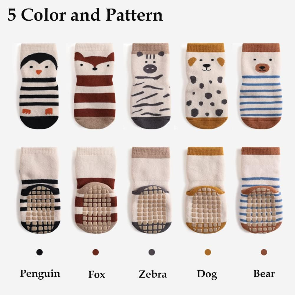 Exegawe Baby Non Slip Socks Winter - 5 Pairs Toddler Kids Thick Warm Crew Socks with Grips for Girls Boys Non Skid Socks image number 6