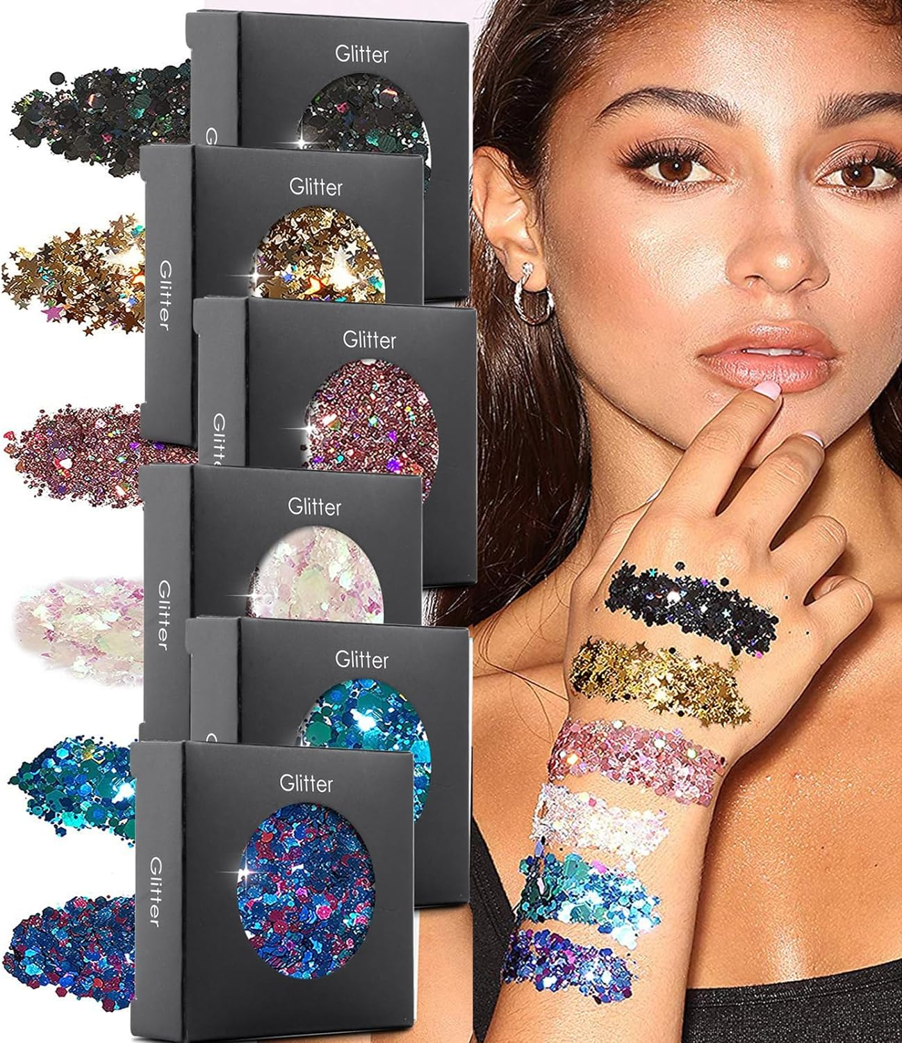 Joyeee Nail Glitter, 6Colors Chunky Holographic Glitter for Body Face, Professional Nail Art Accessory Supplies DIY at Home, Multiuse Glitter Body Tattoo Makeup for Kids Girl Party Wedding Festival image number 4