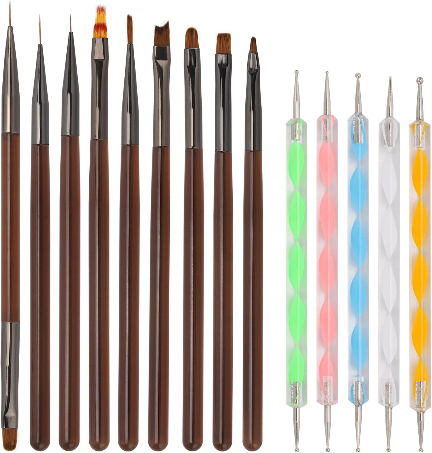 BTYMS 14Pc Professional Nail Art Brushes Set with Double-Ended Dotting Tool Pens,Nail Art Design Drawing Tools Gel Polish Manicure for Home DIY & Salon Use image number 5