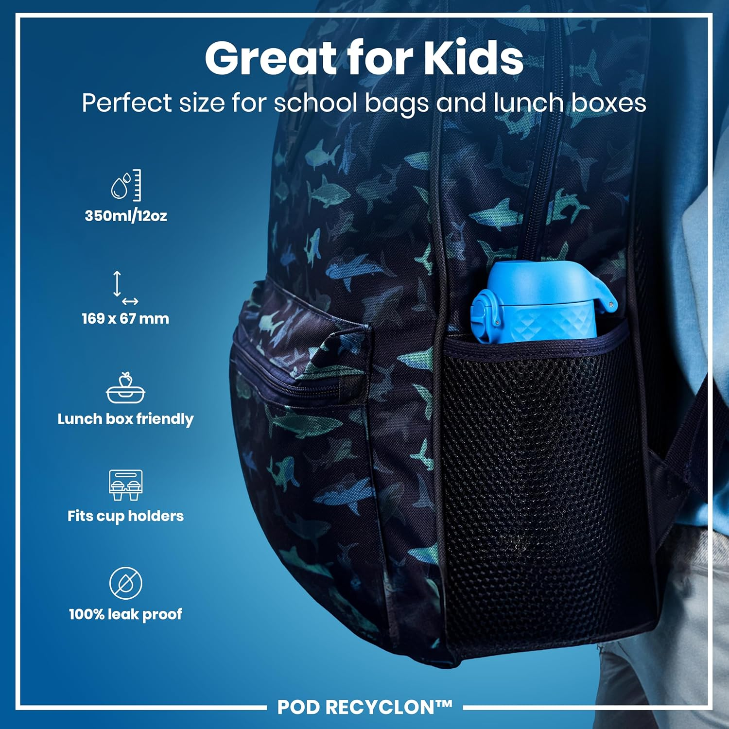 Ion8 Recyclon Water Bottle, Blue, 350 Ml Capacity - Rose Quartz image number 3