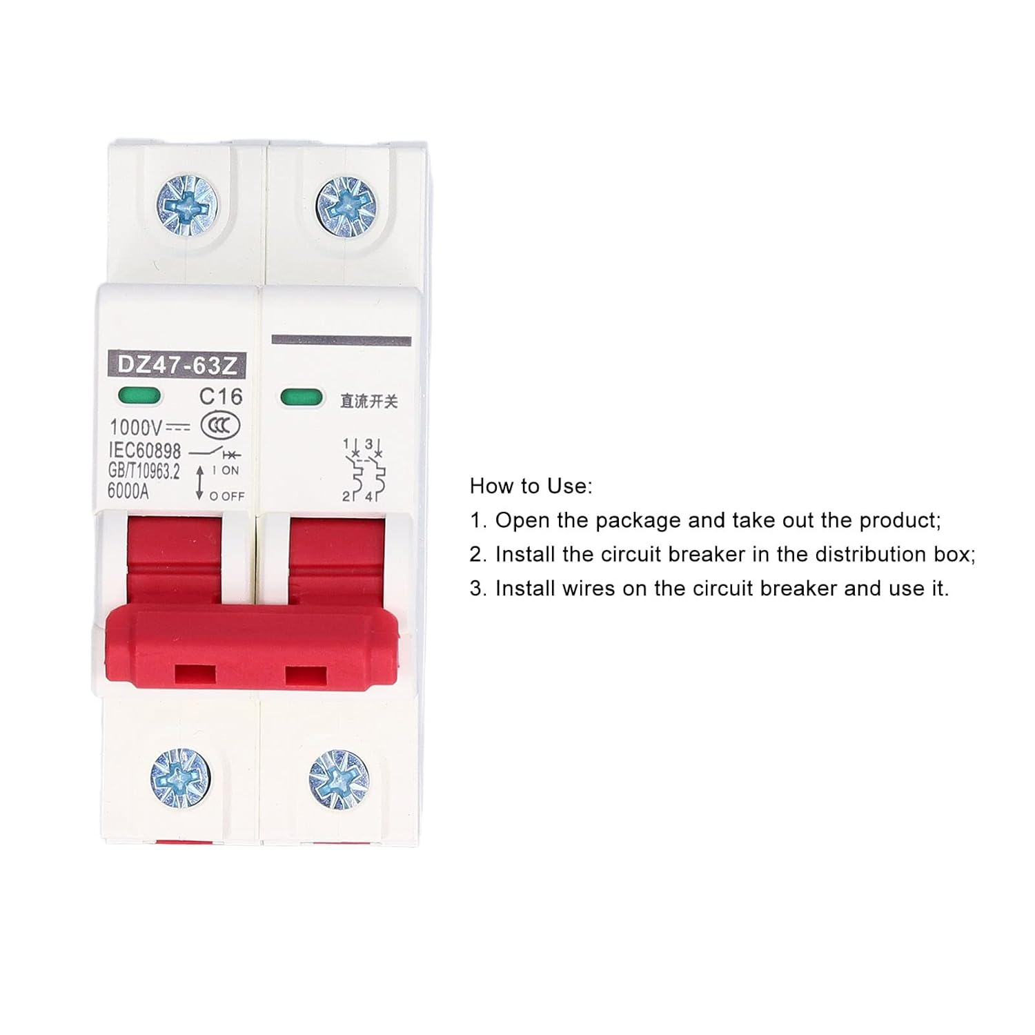 Lwuey 2P DC Miniature Circuit Breaker, 1000V 16A Low Voltage Circuits Breakers Overload Protection Switch Solar PV System Isolator Din Rail Mount Thermal Magnetic Trip DC MCB Disconnect Switches image number 6
