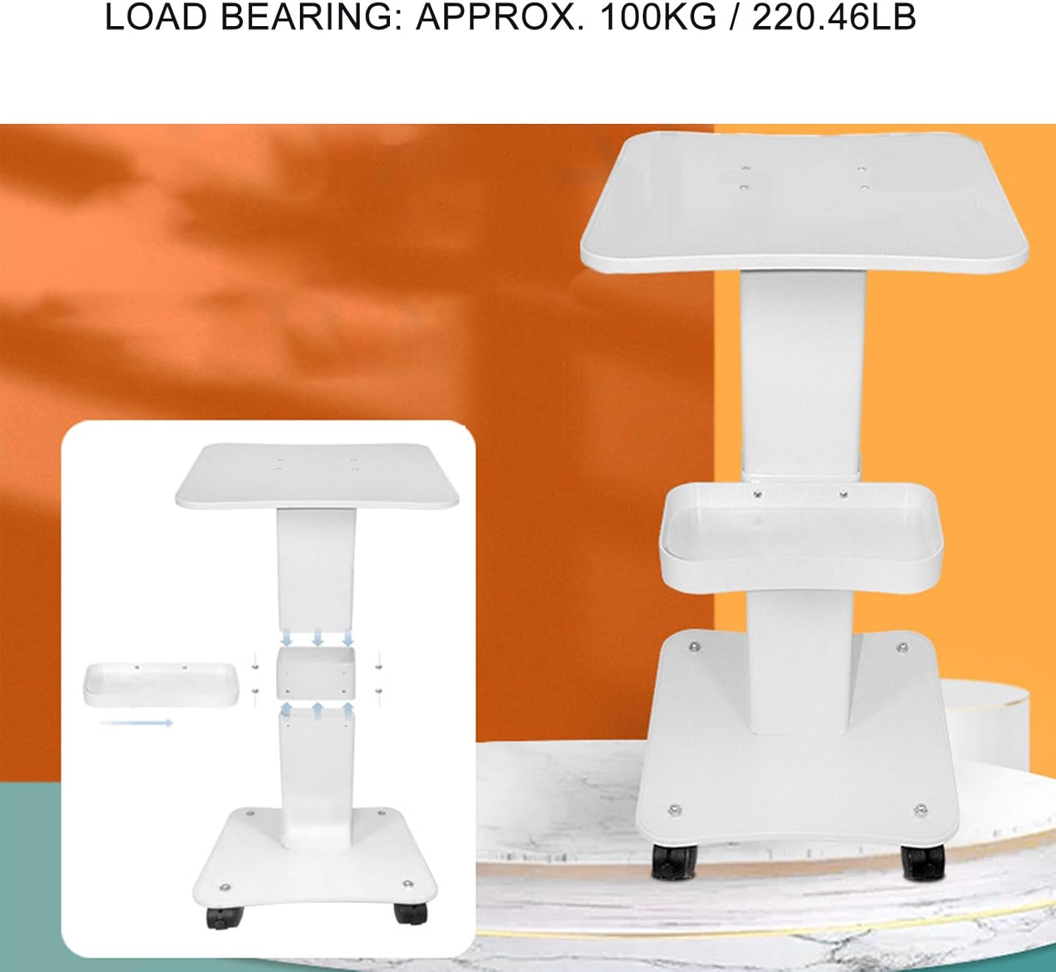 Bewinner Beauty Trolley Cart, Trolley on Wheels 3 Tier Storage Trolley, Storage Organizer Beauty Salon with 360&deg; Casters, Thick Panel, Storage Basket image number 2