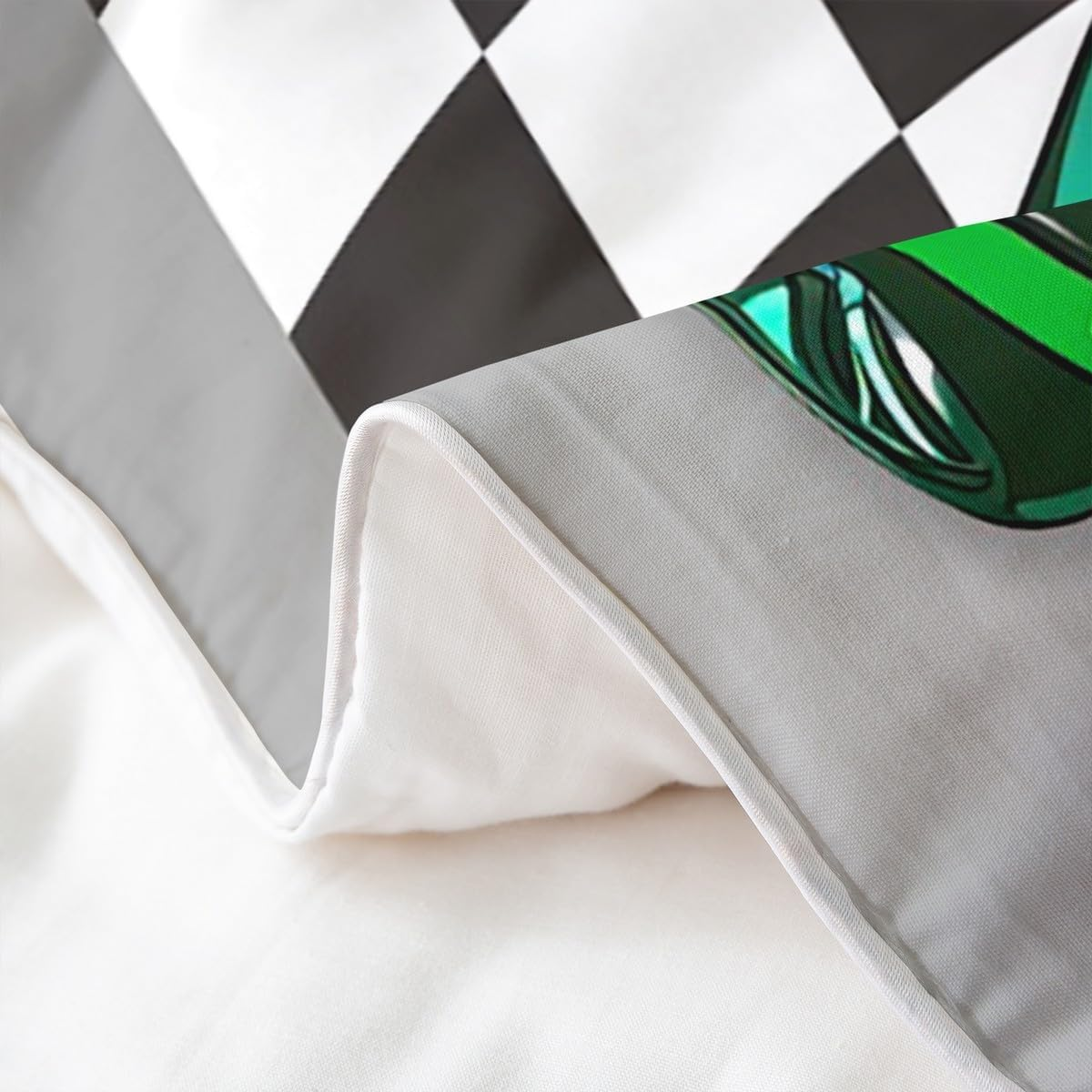 100% Cotton Boys Racing Car Comforter Cover 155 X 220, Extreme Sport Automobile Soft Breathable Duvet Cover, Racing Car Bed Linen, Black White Plaid Pattern Quilt Cover for Children, Boys, Teens image number 3